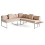 Voir la diapositive 4 : BEST MOBILIER Anoha – salon de jardin d'angle en acier blanc – 5 places - coussins beige et table incluse