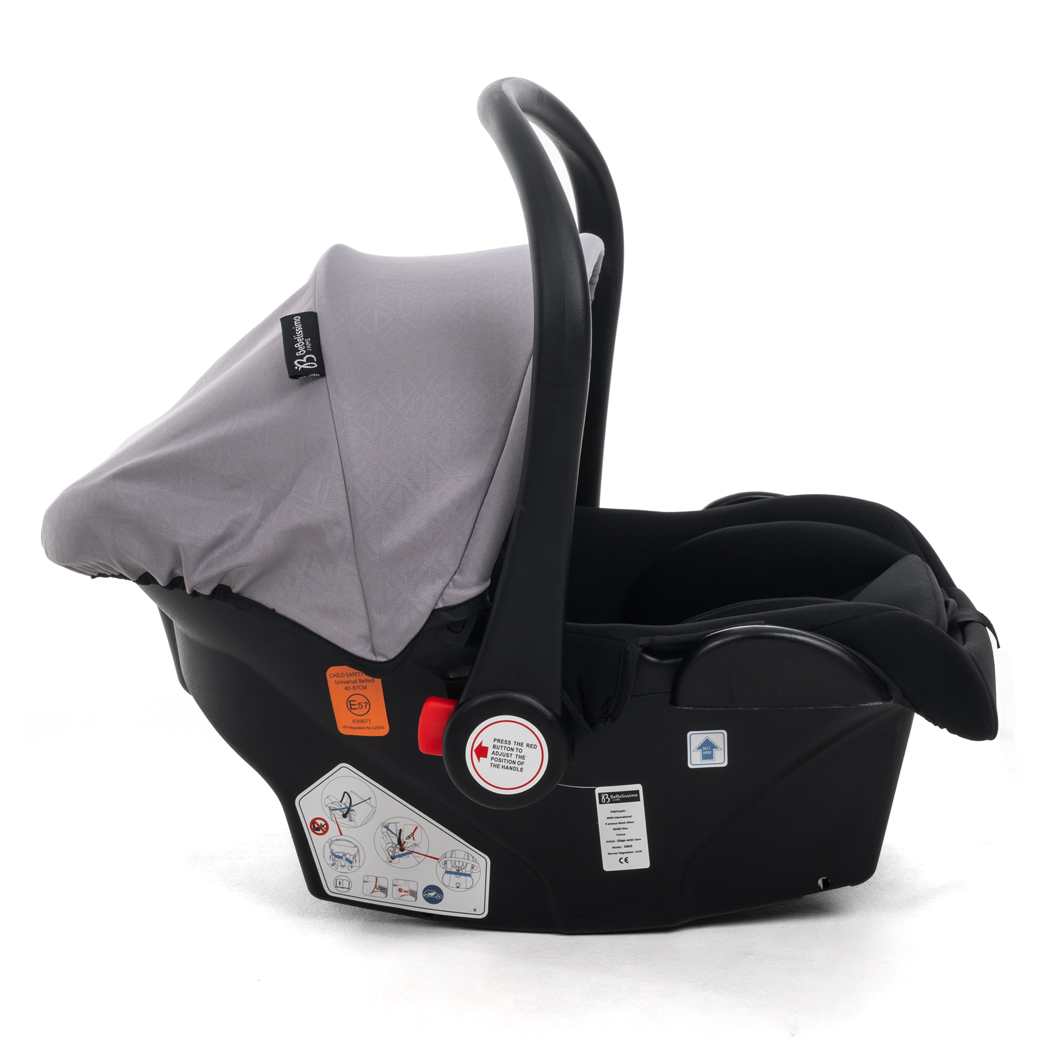 Voir la diapositive 5 : BEBELISSIMO Poussette combinée trio 3 en 1 - siège auto 0+ CAVO – nacelle – dès la naissance – jusqu'à 22kg - gris