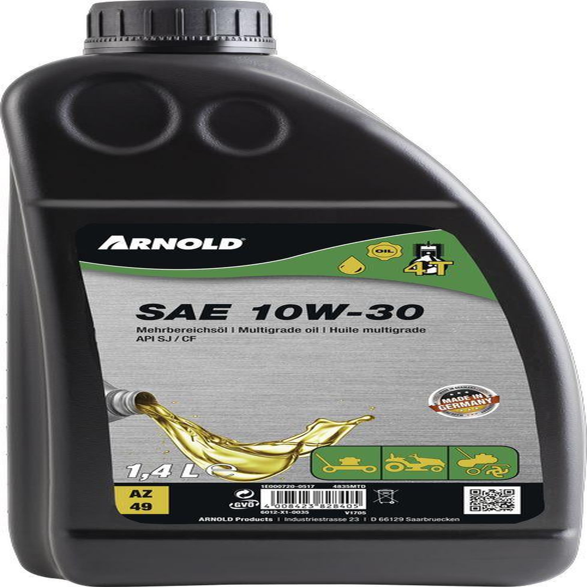 ARNOLD Huile moteur multigrade SAE 10W-30 pour les moteurs 4 temps des petites machines - 1,4 l