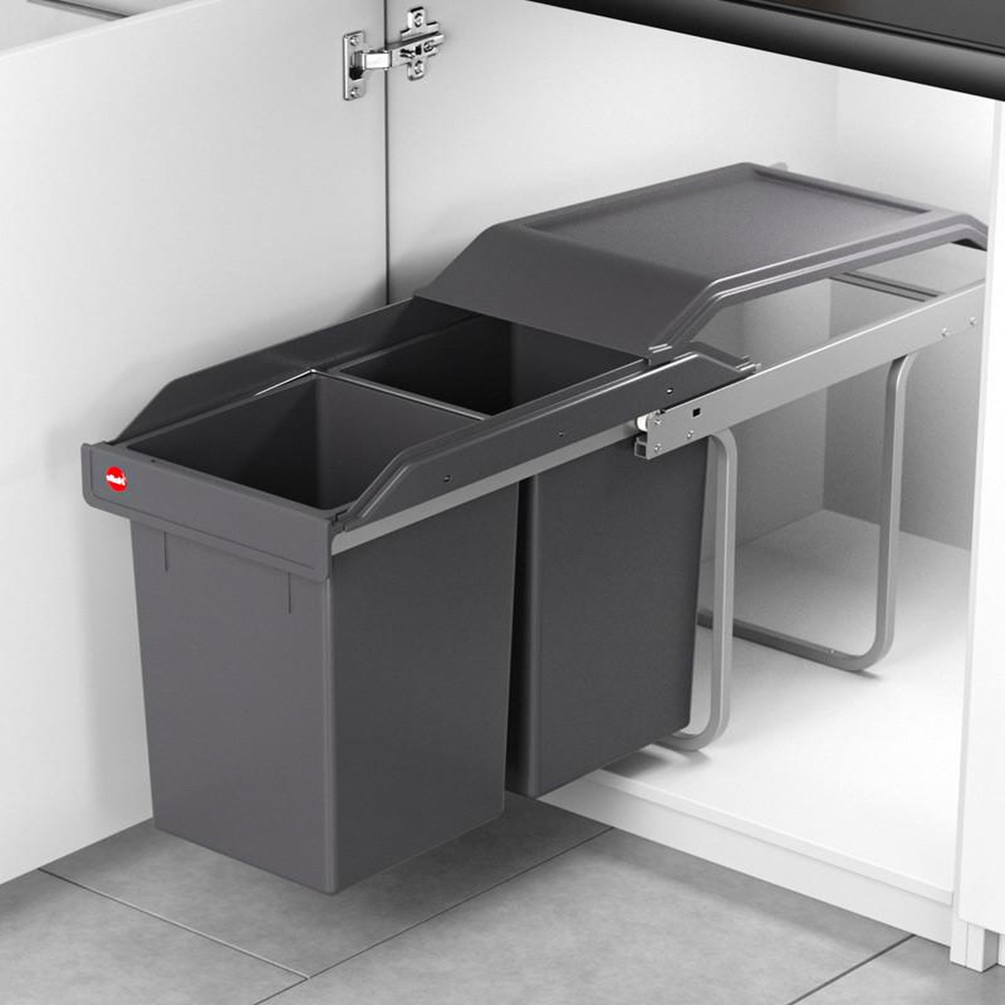 Voir la diapositive 5 : HAILO Poubelle de cuisine tri sélectif 2 bacs encastrable sous évier 30l (15+15) hailo tandem
