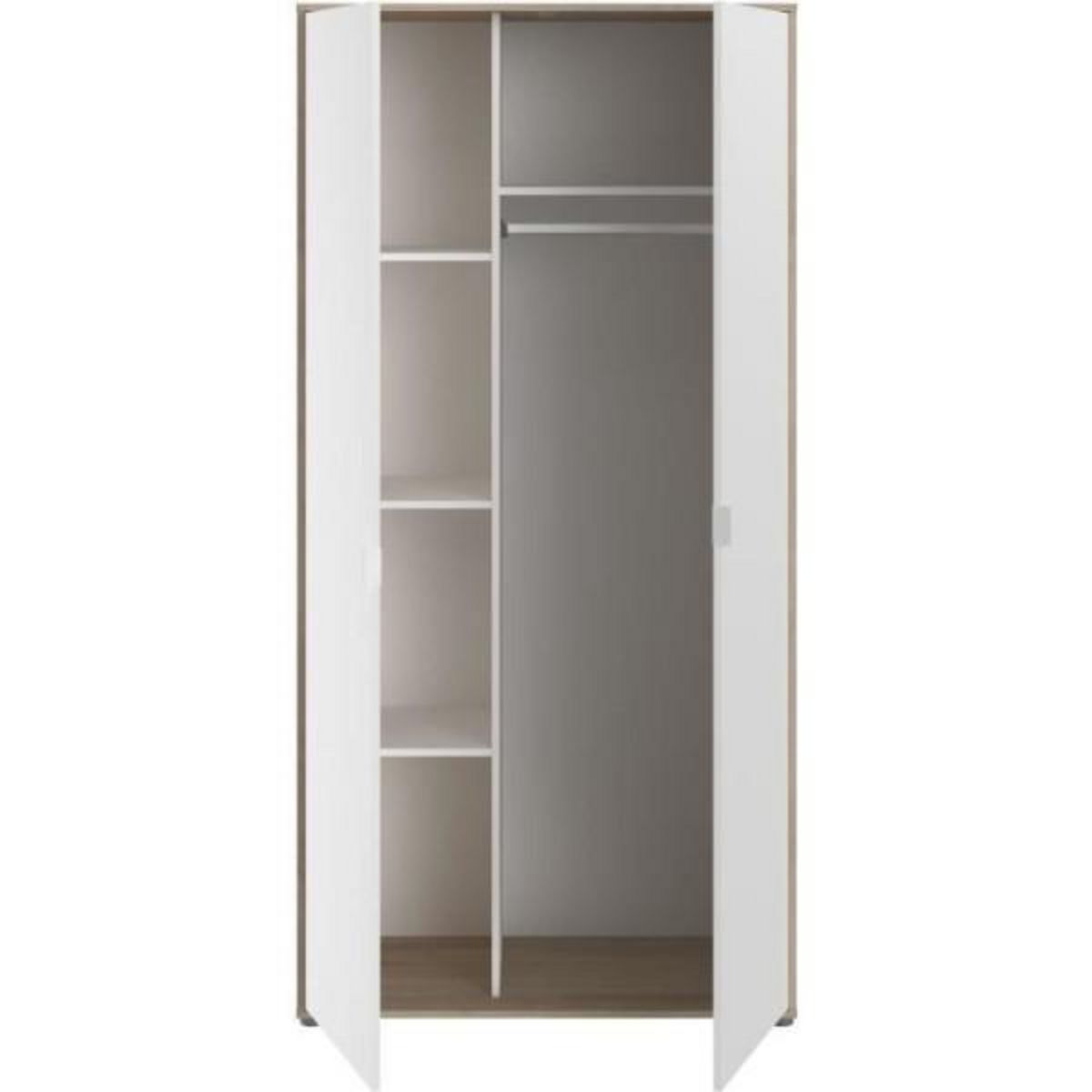 PARISOT Armoire de chambre - AALBORG - Blanc / Chene - 2 portes - 100 x 50,2 x 204,3 cm