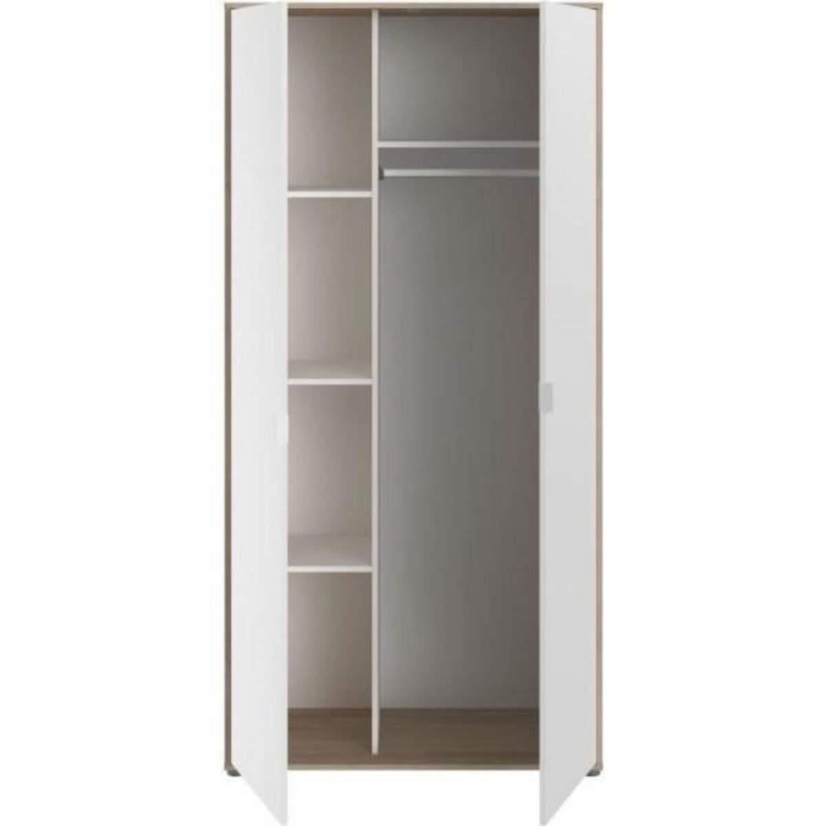 PARISOT Armoire de chambre - AALBORG - Blanc / Chene - 2 portes - 100 x 50,2 x 204,3 cm