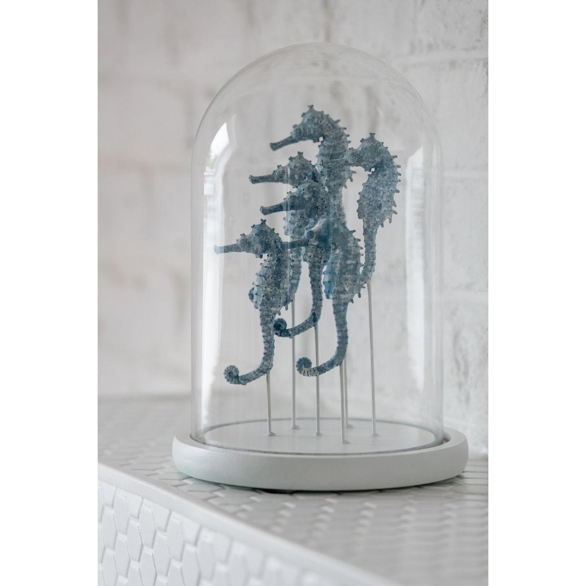 Voir la diapositive 3 : J-LINE Cloche déco en verre  hippocampe  26cm bleu