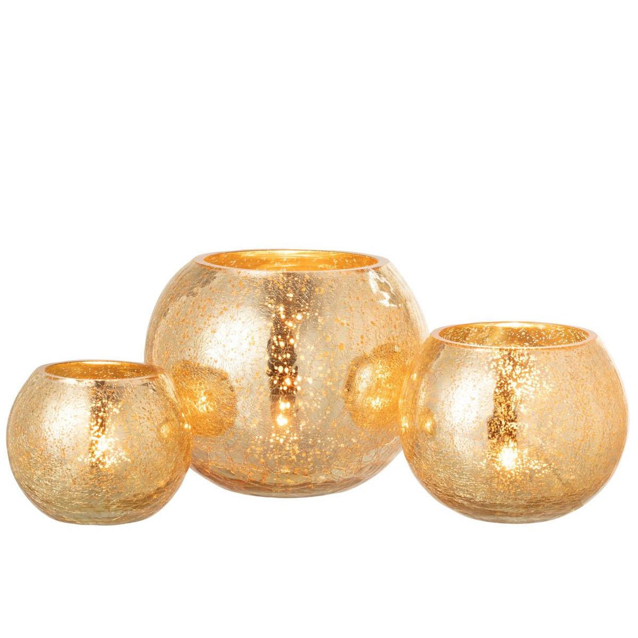 Voir la diapositive 5 : J-LINE Photophore boule en verre  nacré  20cm or