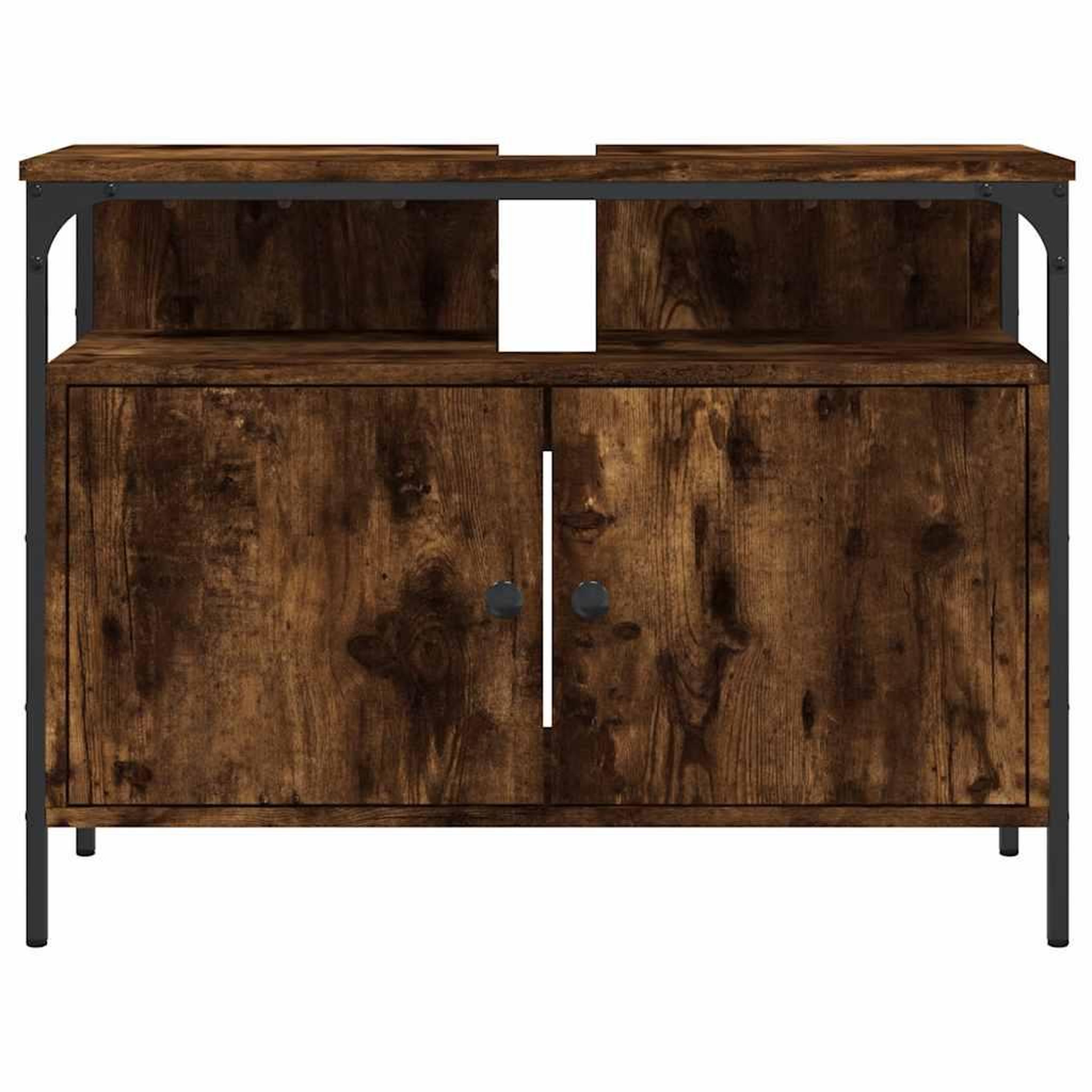 Voir la diapositive 5 : VIDAXL Armoire lavabo de salle de bain chene fume 80x30x60 cm