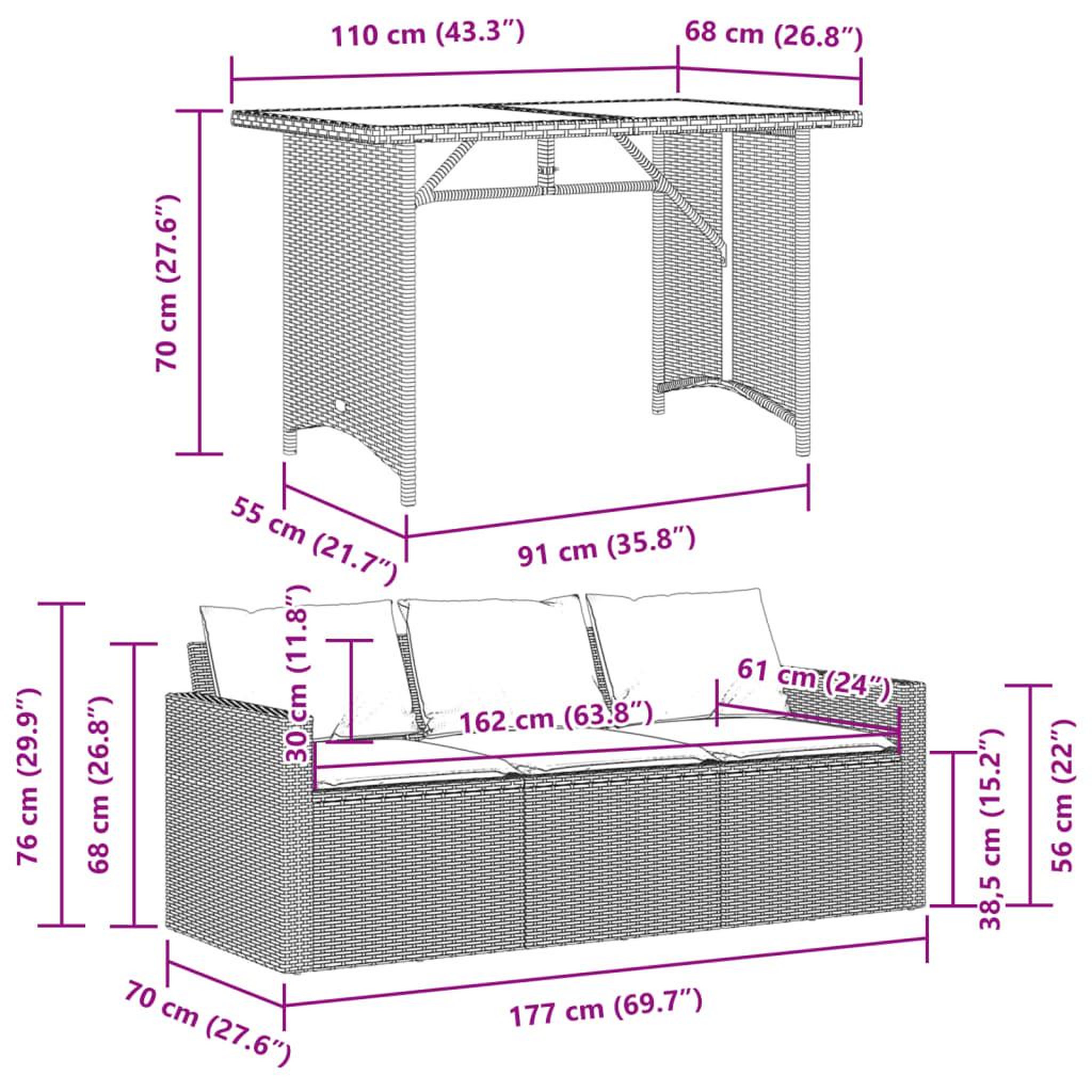 Voir la diapositive 6 : VIDAXL Ensemble a manger de jardin et coussins 2 pcs gris rotin