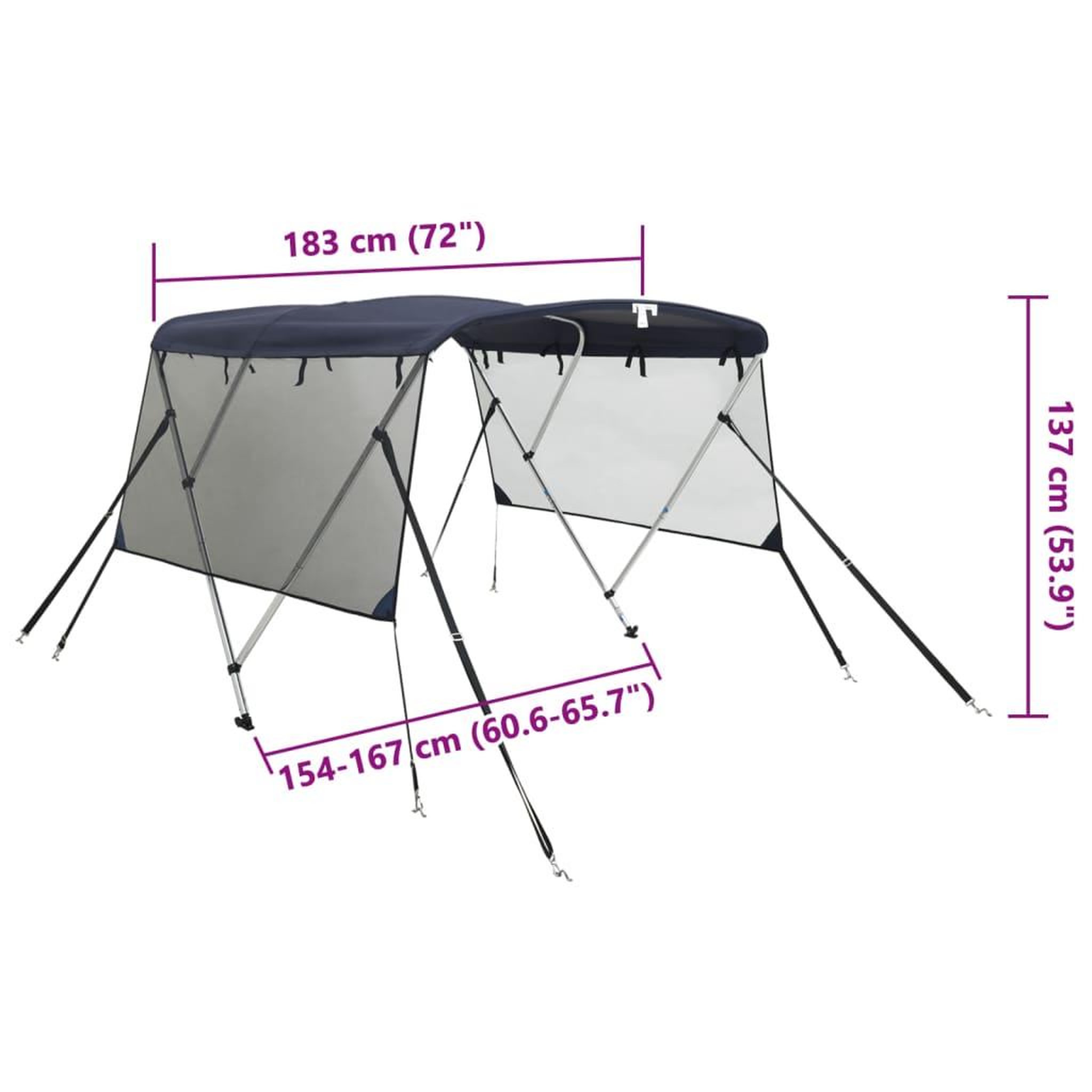 Voir la diapositive 6 : VIDAXL Toit bimini a 3 arceaux parois en maille 183x(154-167)x137 cm