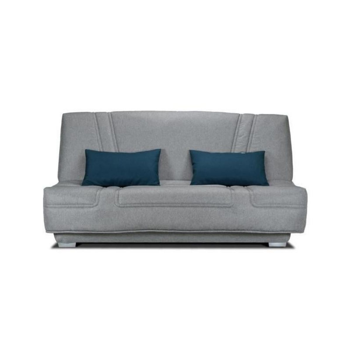GRUHIER COMFORT BULTEX Banquette clic-clac - 3 places - Tissu gris + Coussins deco bleu - L193 x