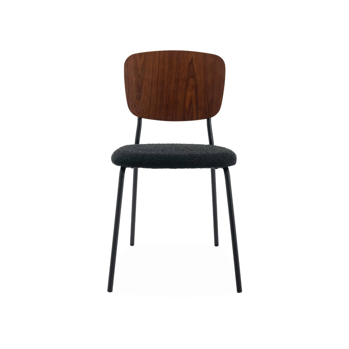 SWEEEK Lot de 2 chaises assise bouclette texturée noire. dossier bois de peuplier courbé. pieds en métal noir mat
