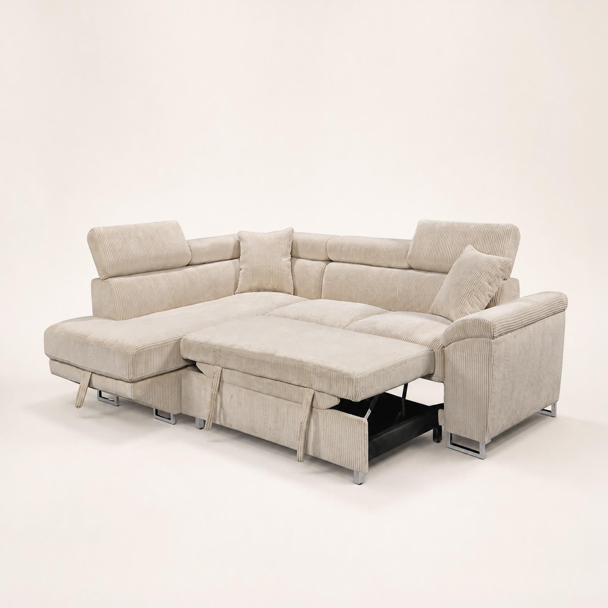 Voir la diapositive 6 : BEST MOBILIER Baoji - canapé d'angle gauche 5 places convertible avec têtières et coffre en velours côtelé