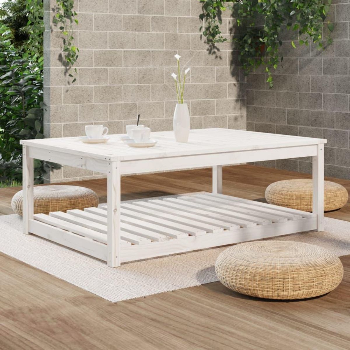 VIDAXL Table de jardin blanc 121x82,5x45 cm bois massif de pin