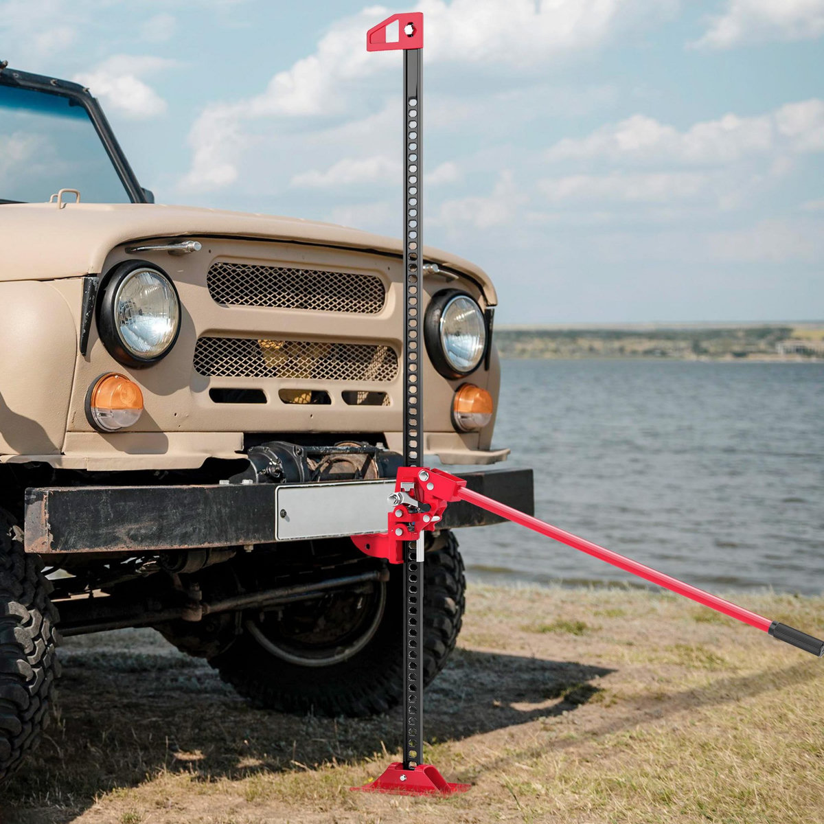 HOMCOM Cric farm jack charge max. 3000 Kg - hauteur de levage 11-135 cm - cric à crémaillère acier rouge noir