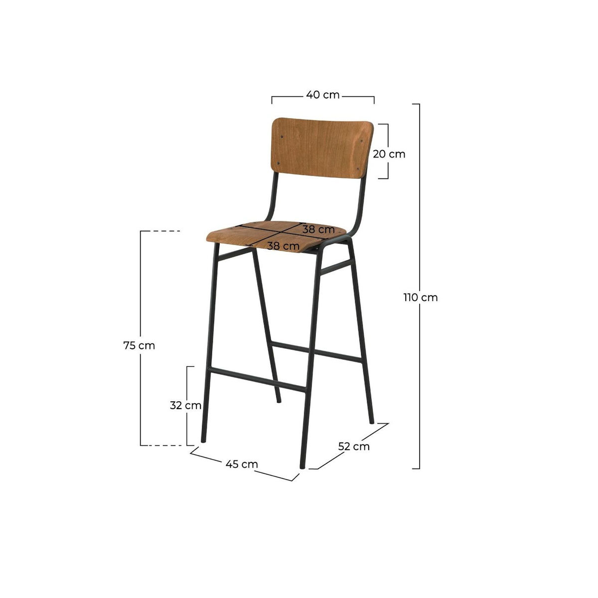 Rendez vous déco Lot de 2 chaises de bar 75 cm en bois-Clem