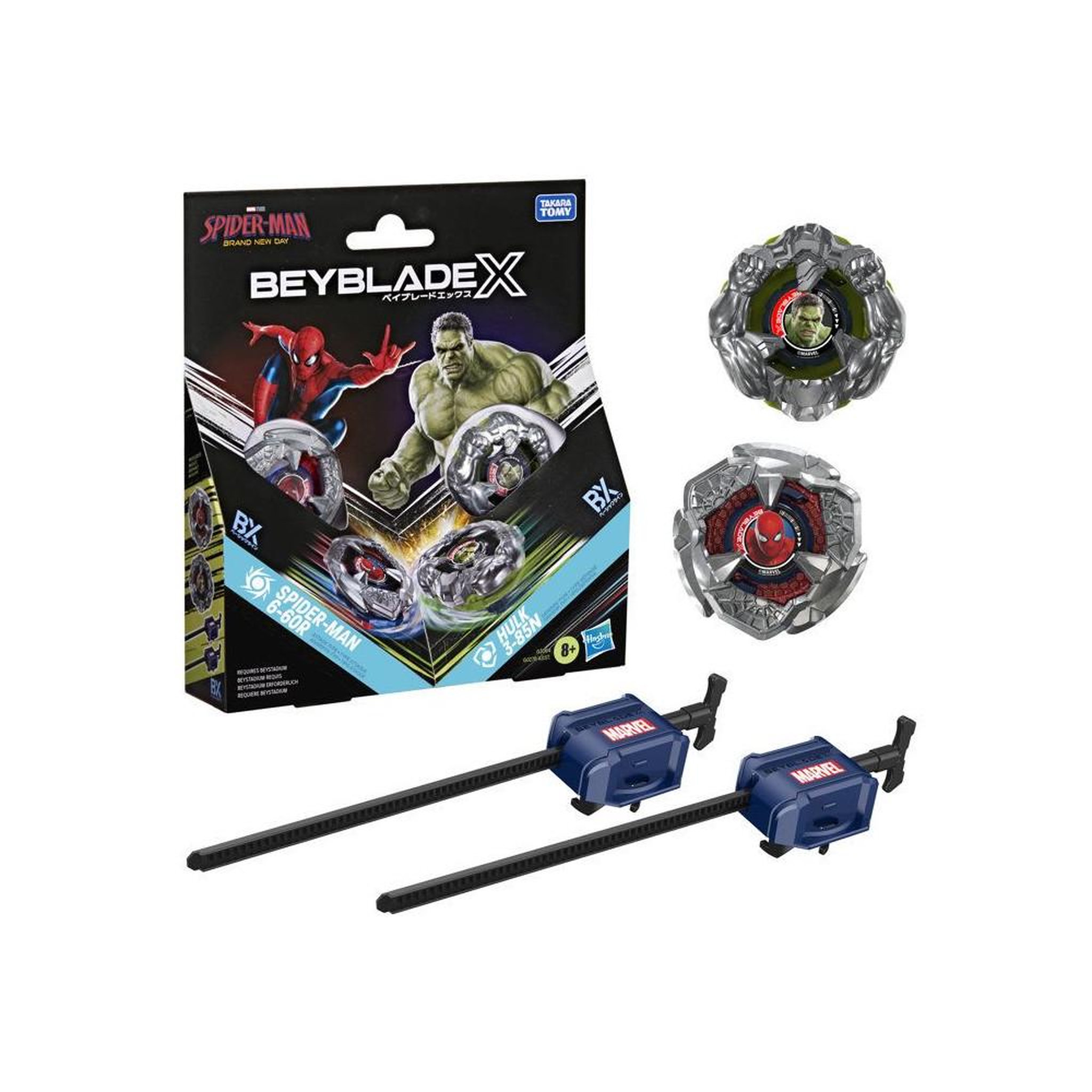 BEYBLADE Coffret beyblade x spider-man 6-60r vs hulk 3-85n 2 toupies droites + 2 lanceurs