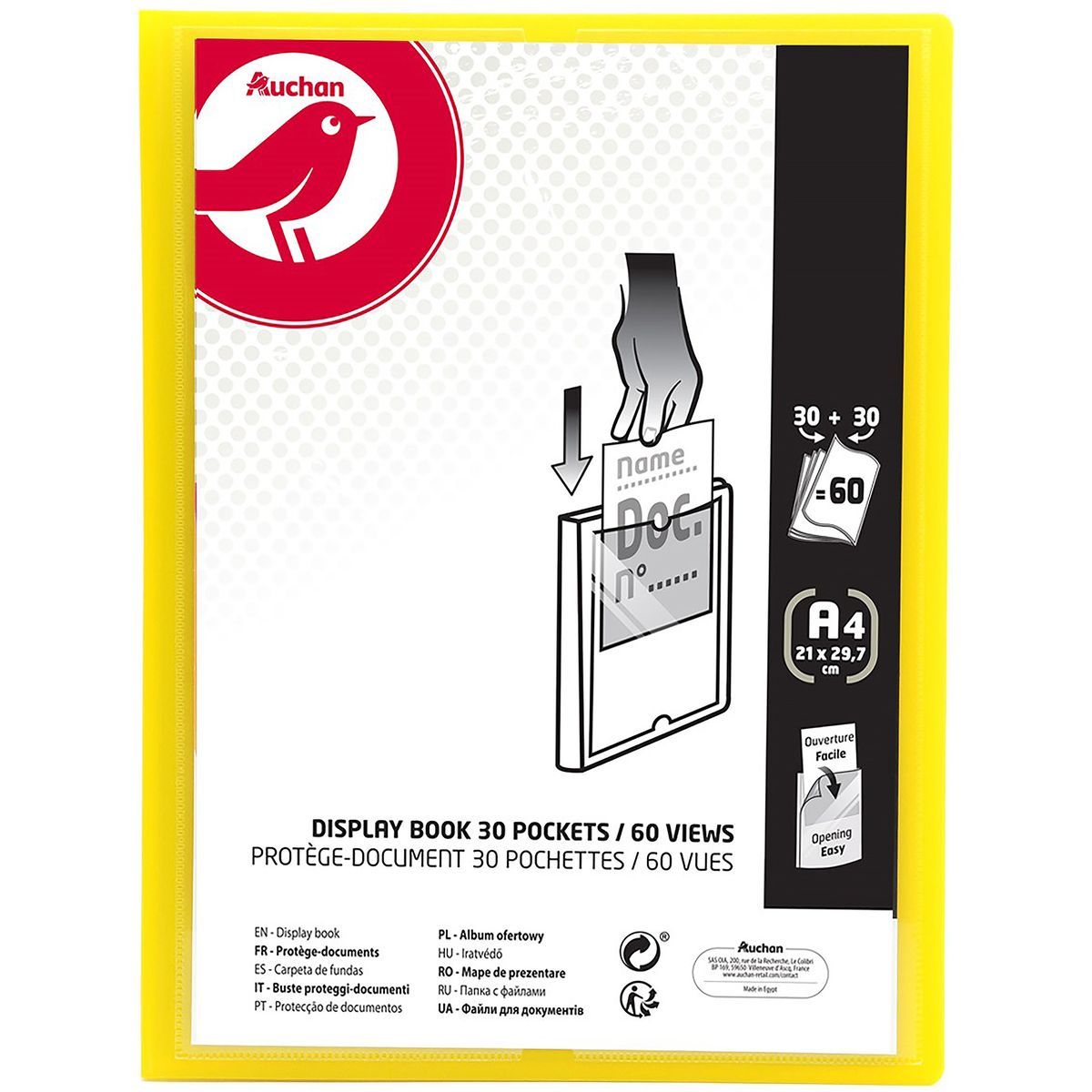 AUCHAN Porte vues A4 souple personnalisable 60 vues jaune