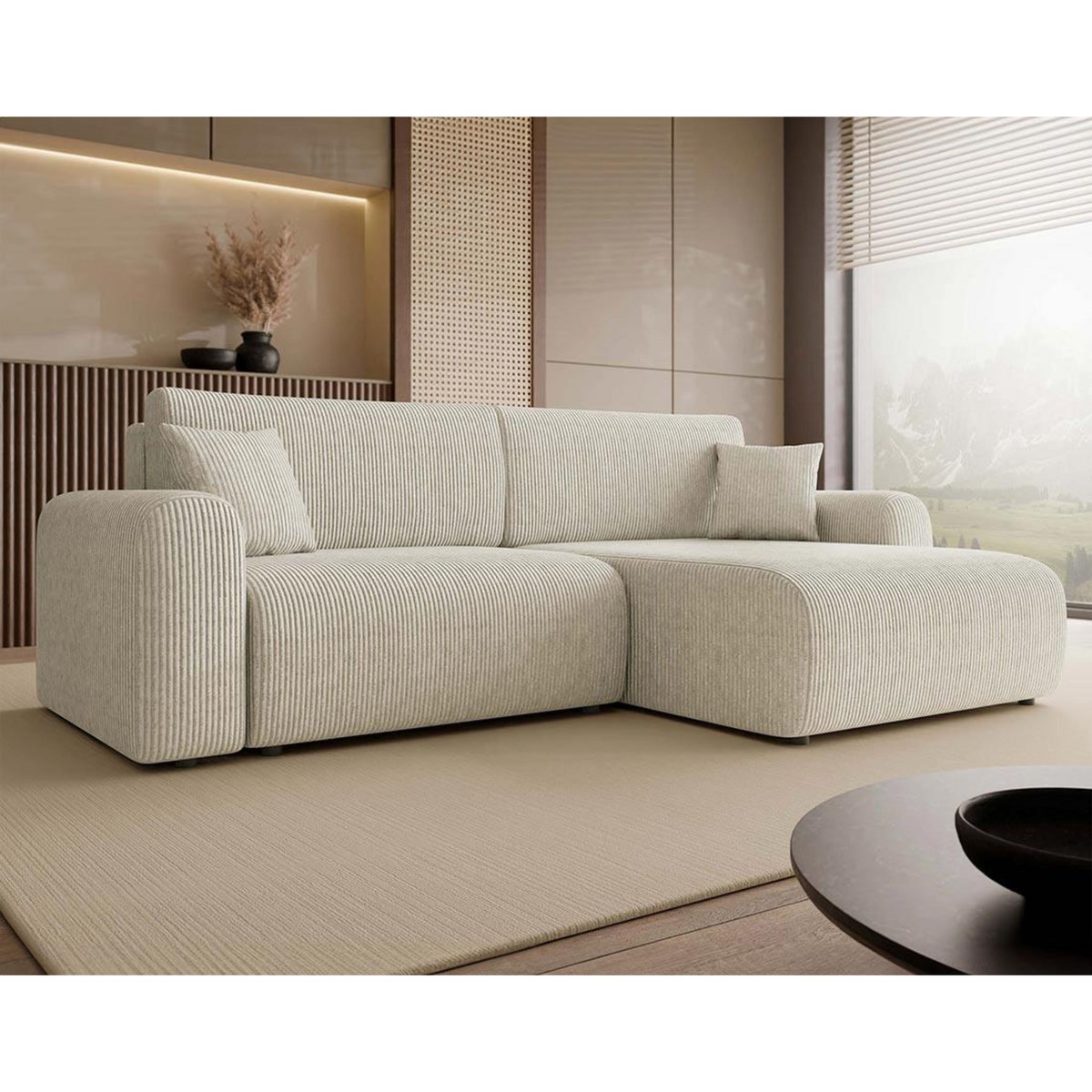 BEST MOBILIER Naomi - canapé d'angle réversible 4 places convertible avec coffre en velours côtelé