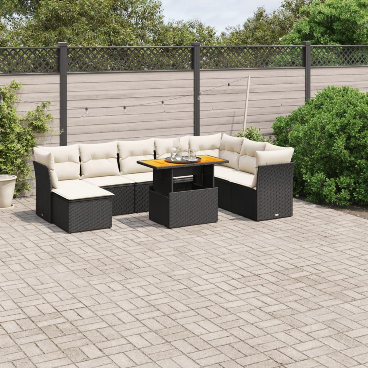 VIDAXL Salon de jardin 9 pcs avec coussins noir resine tressee