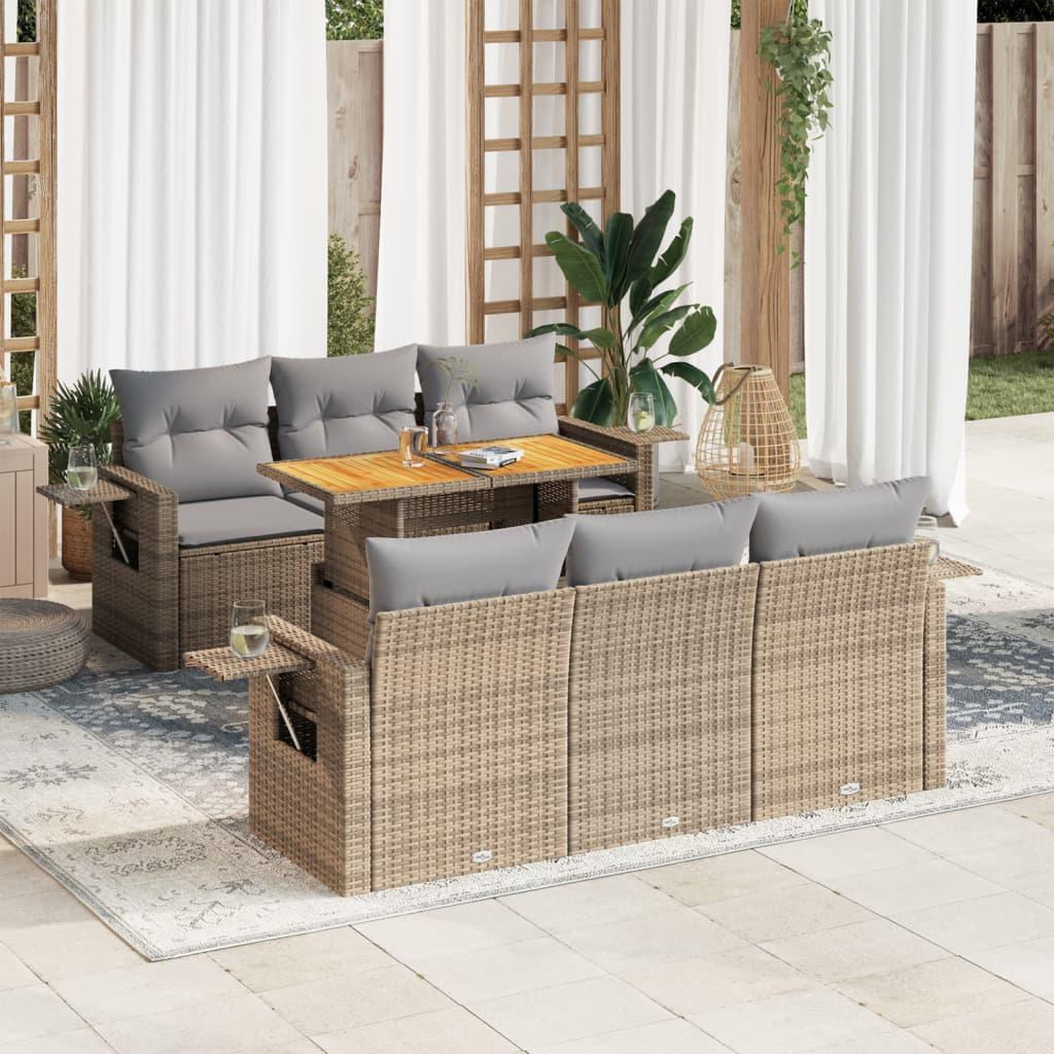 VIDAXL Salon de jardin avec coussins 7 pcs beige resine tressee