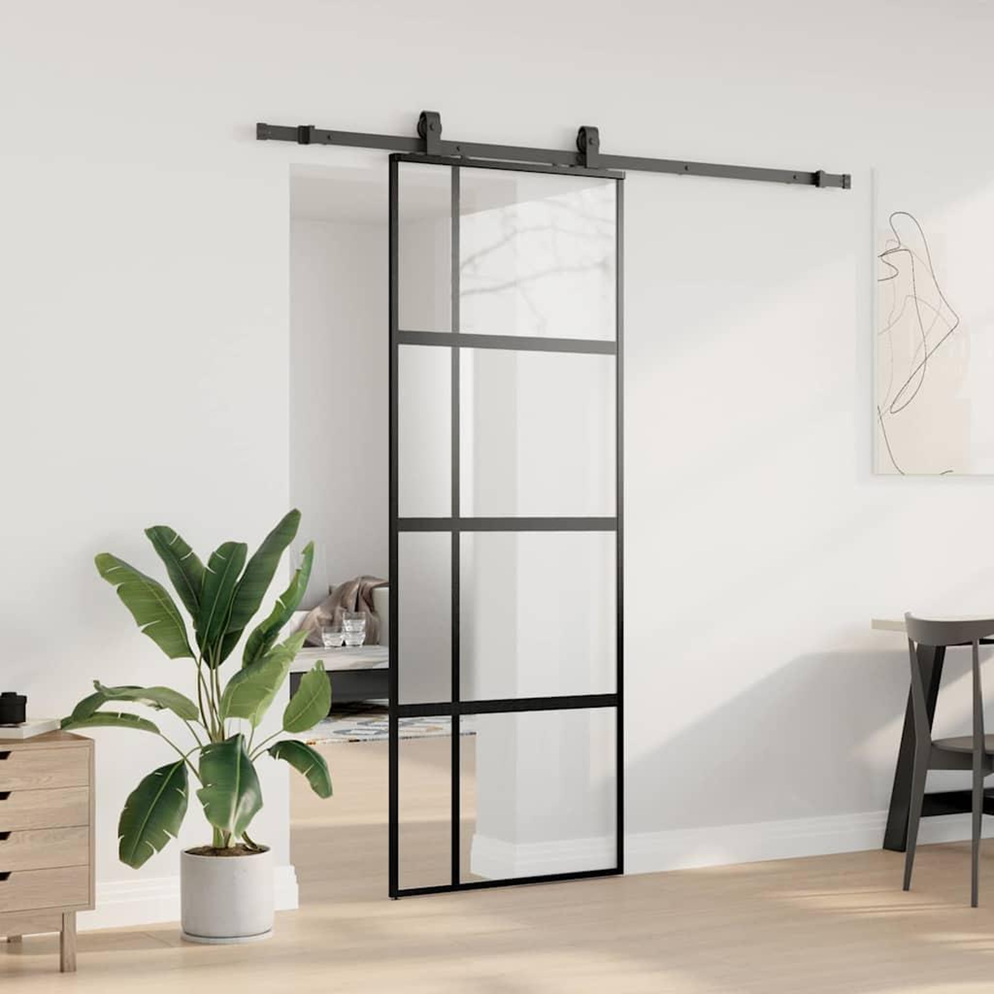 Voir la diapositive 3 : VIDAXL Porte coulissante kit quincaillerie noir 76x205 cm verre trempe