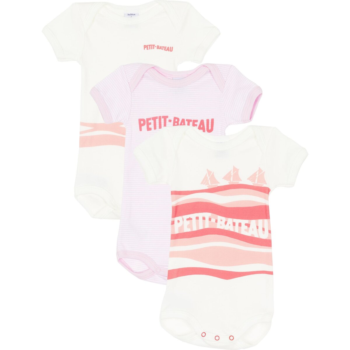 PETIT BATEAU Lot de 3 bodies manches courtes bébé fille