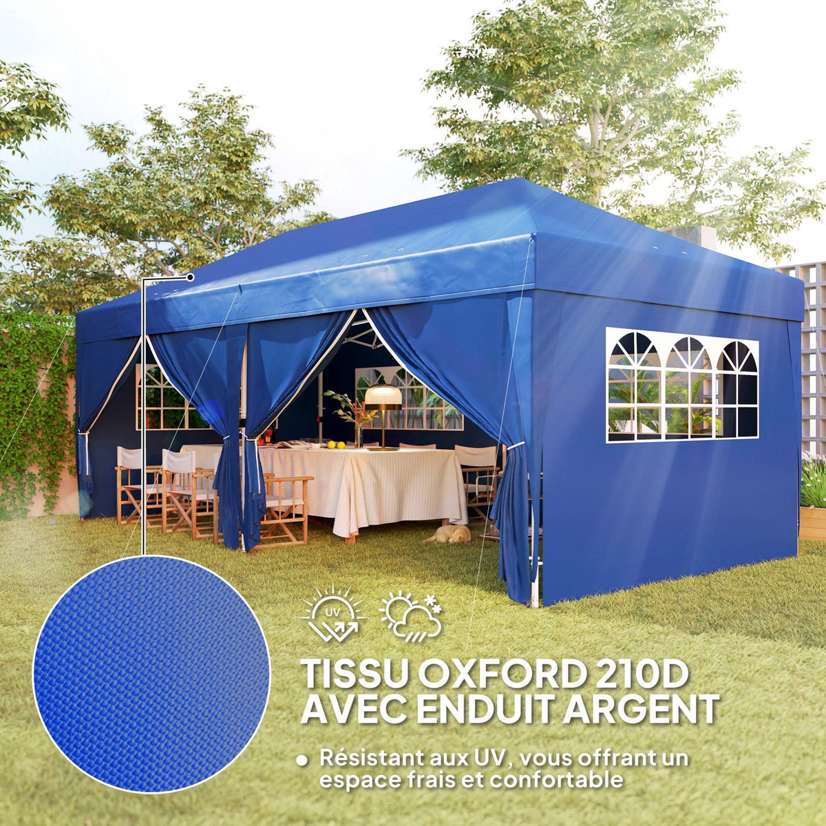 OUTSUNNY Tonnelle barnum pliant pop-up 5,9L x 2,95l x 2,85H m 6 parois latérales amovibles 4 fenêtres sac de transport bleu