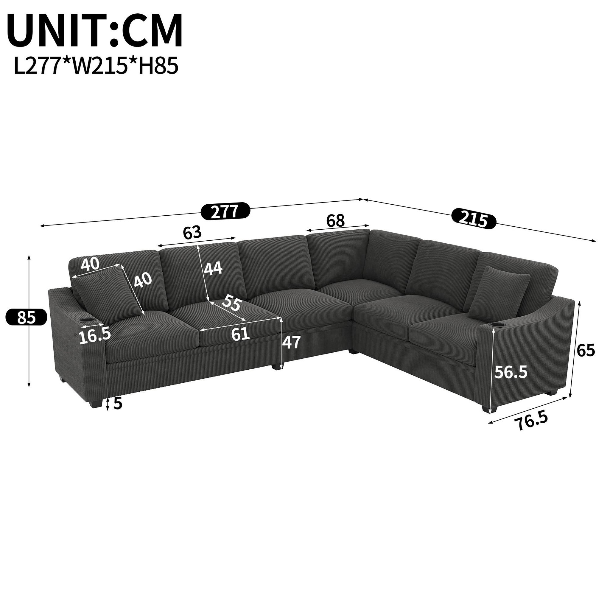 Voir la diapositive 3 : MERAX Canapé d'angle modulable 6 places avec usb type-c porte-gobelets tissu côtelé