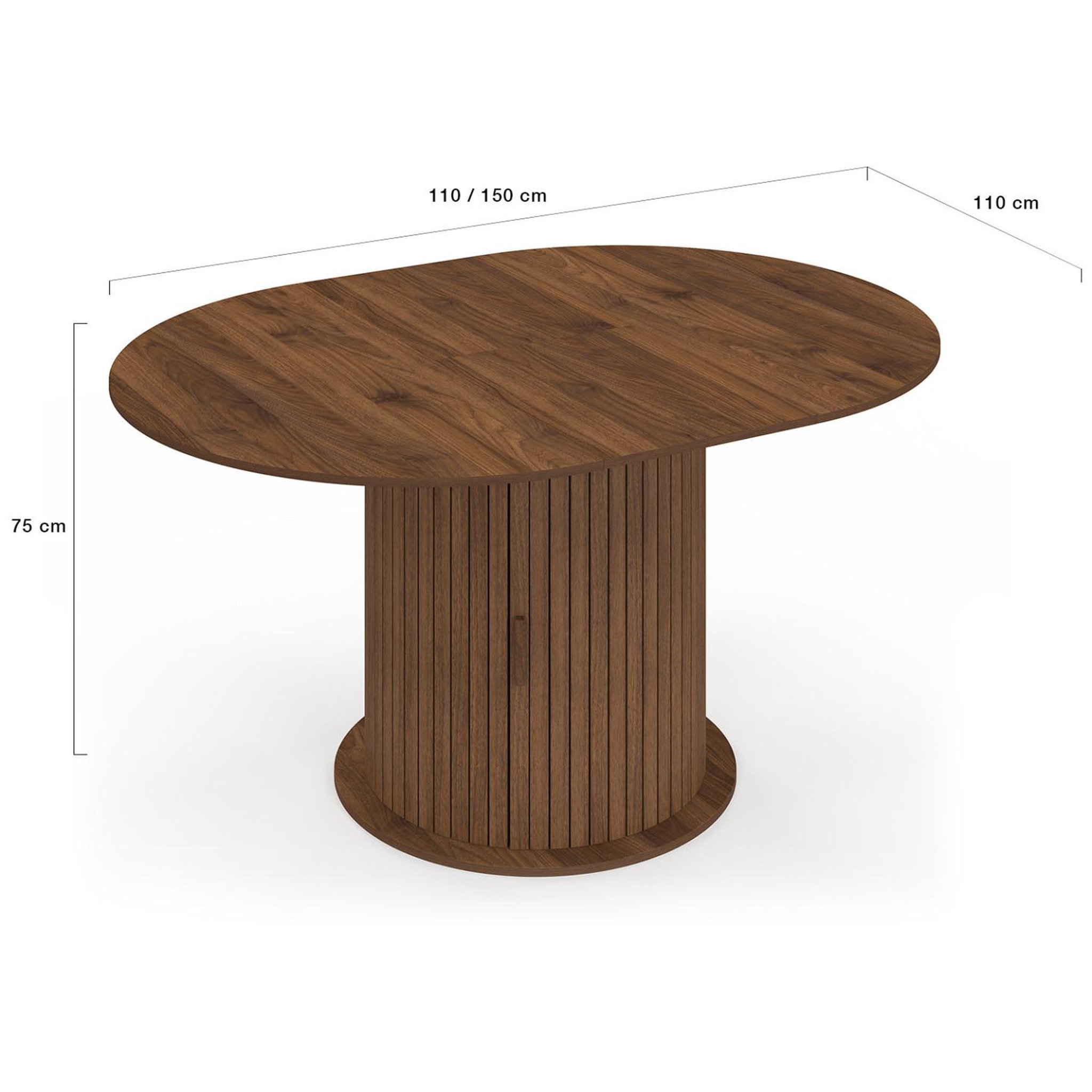 Voir la diapositive 5 : ID MARKET Table à manger extensible ronde juliette 4-8 personnes pied lattes avec rangement coloris noyer 110-150 cm