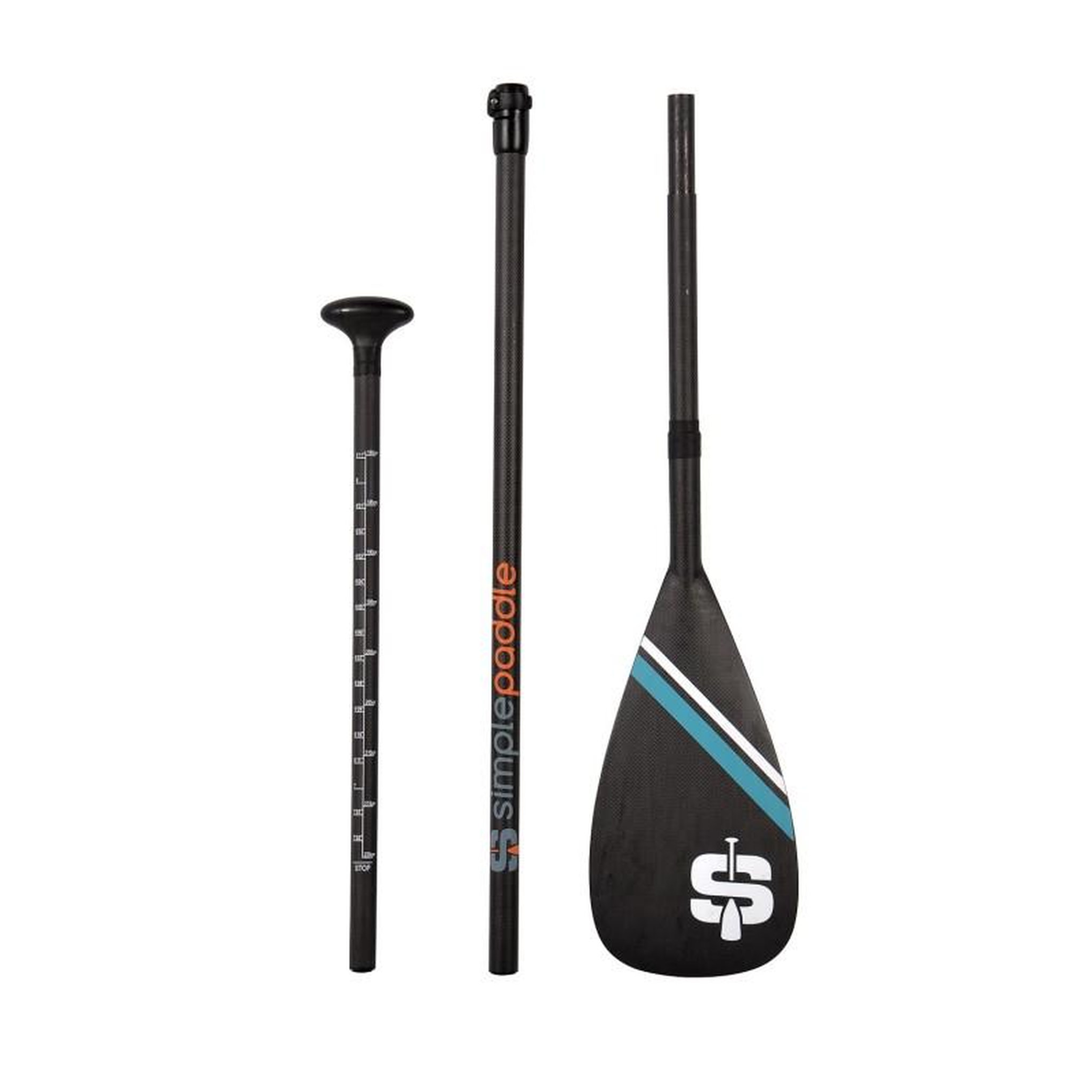 Voir la diapositive 1 : SIMPLE PADDLE Pagaie de Stand Up Paddle réglable de 175 à 215cm et démontable en 3 sections - 100% Carbone - Modèle Vela