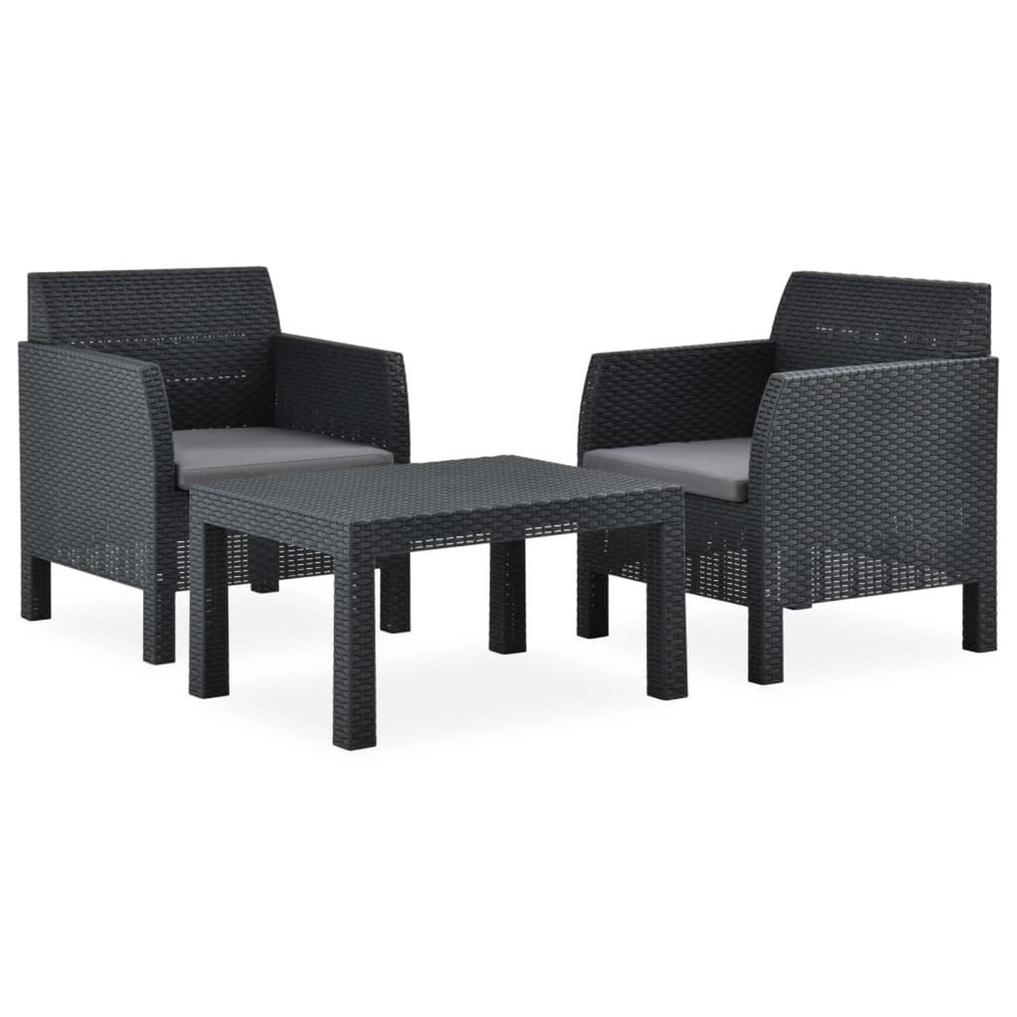 Voir la diapositive 2 : VIDAXL Salon de jardin 3 pcs avec coussins pp rotin anthracite