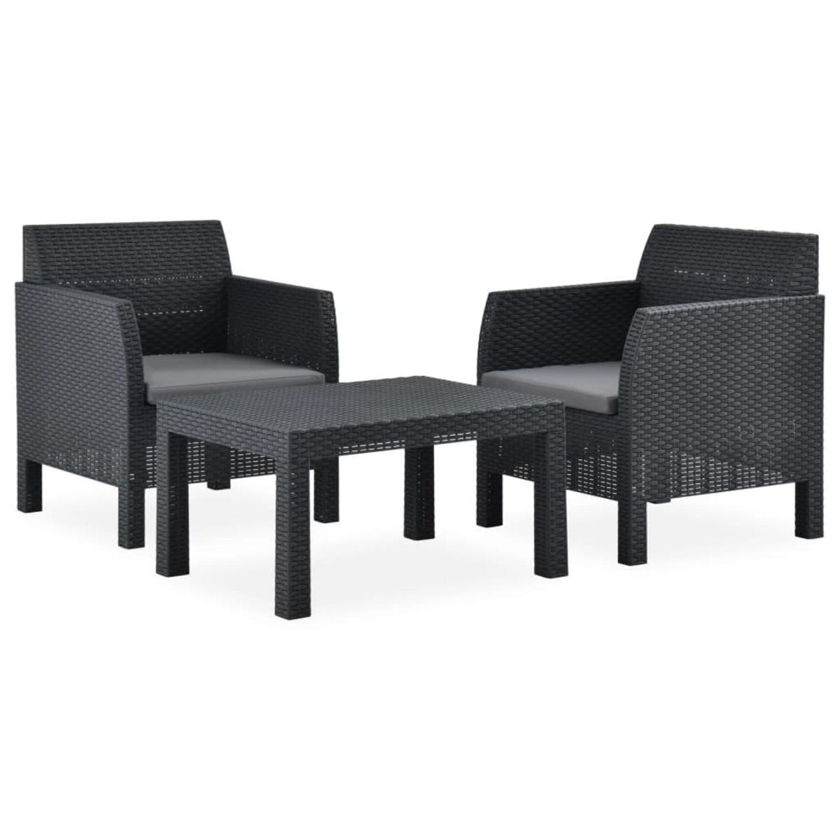 VIDAXL Salon de jardin 3 pcs avec coussins PP Rotin Anthracite