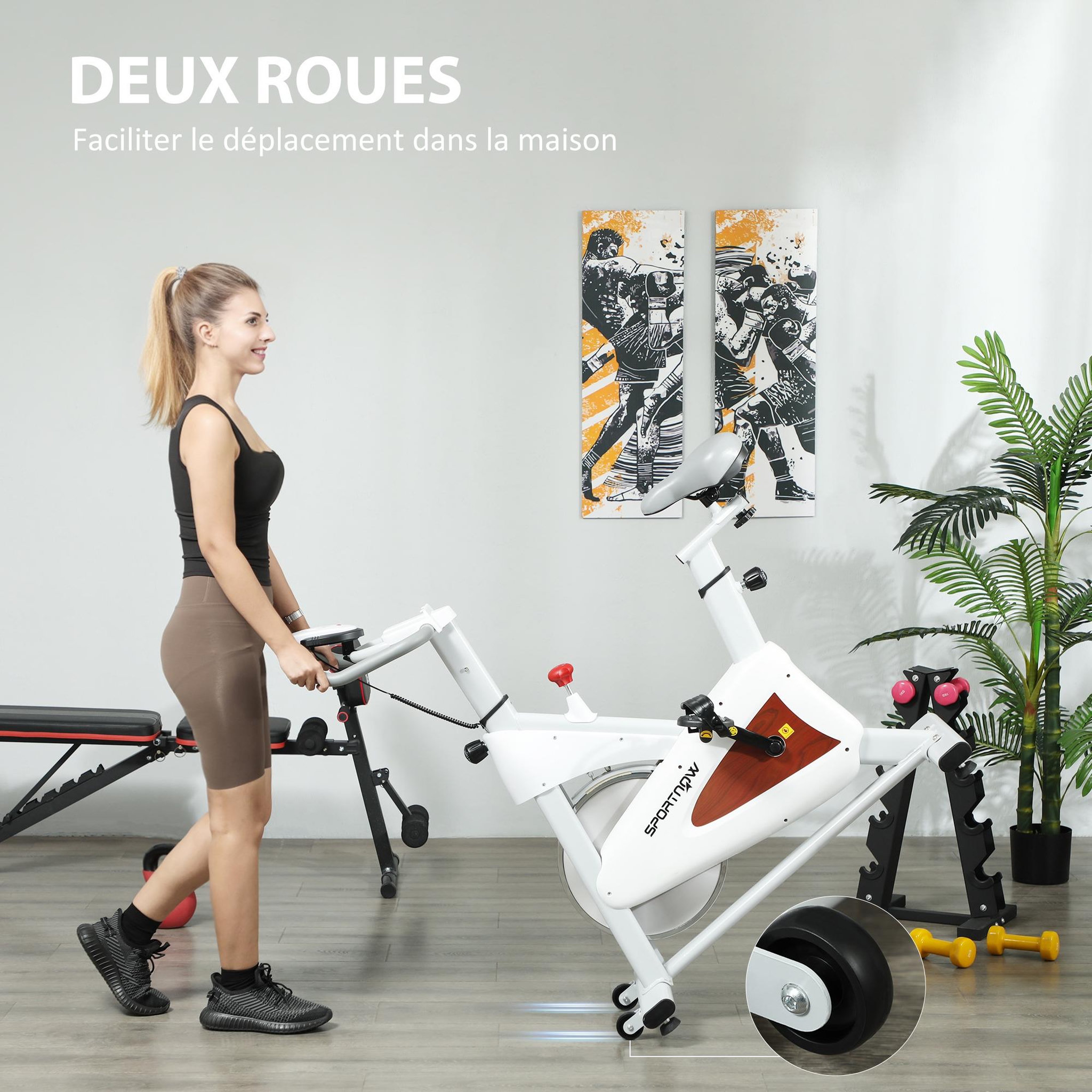 Voir la diapositive 6 : HOMCOM Vélo d'appartement - Vélo de biking spinning réglable - volant d'inertie 4 Kg - rouge gris blanc
