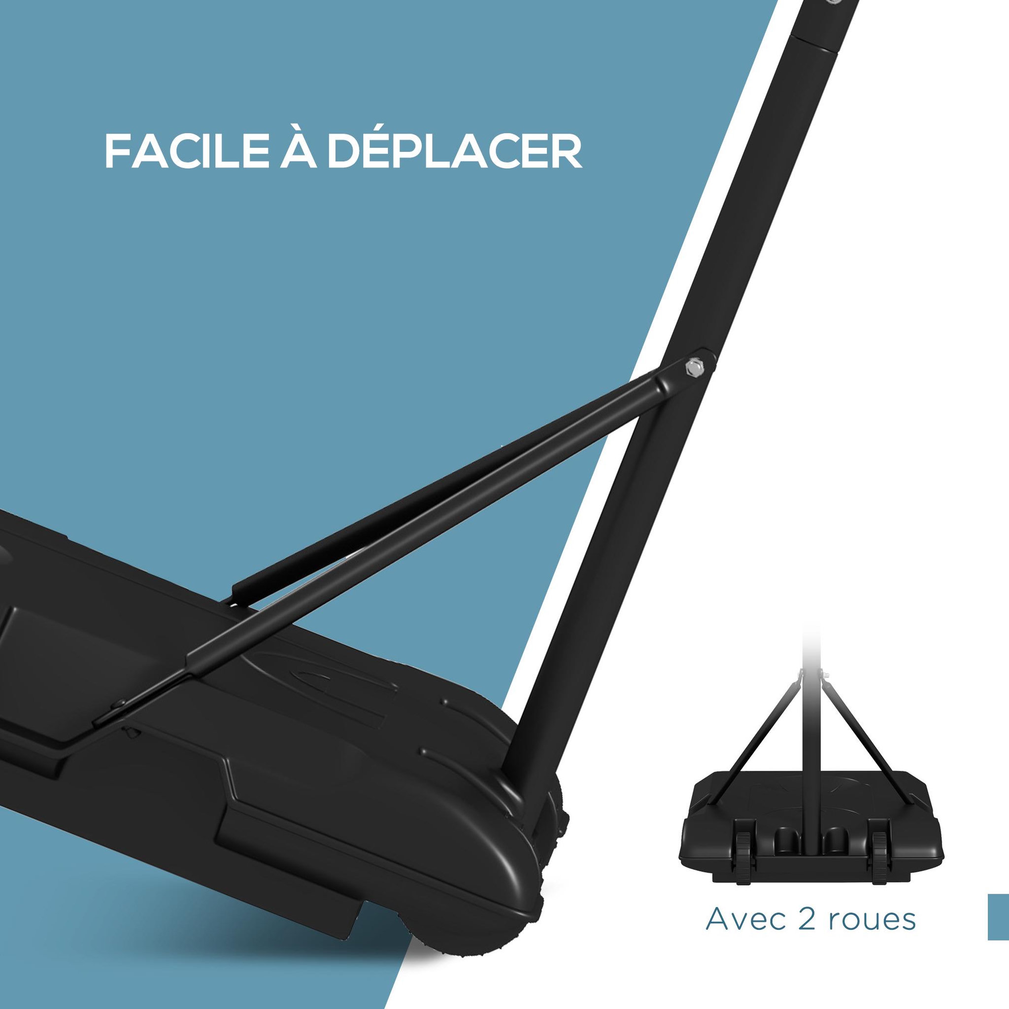 Voir la diapositive 5 : HOMCOM Panier de basketball sur pied hauteur réglable h.182-213/220-250 cm lestage roulettes noir