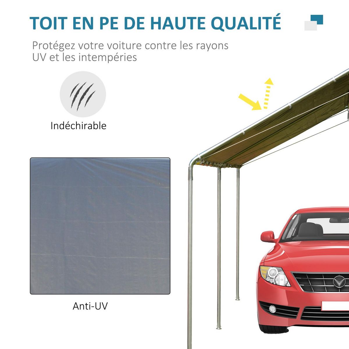 OUTSUNNY Carport auvent pour voiture 5,95L x 2,90l x 2,60H m acier galvanisé robuste PE haute densité