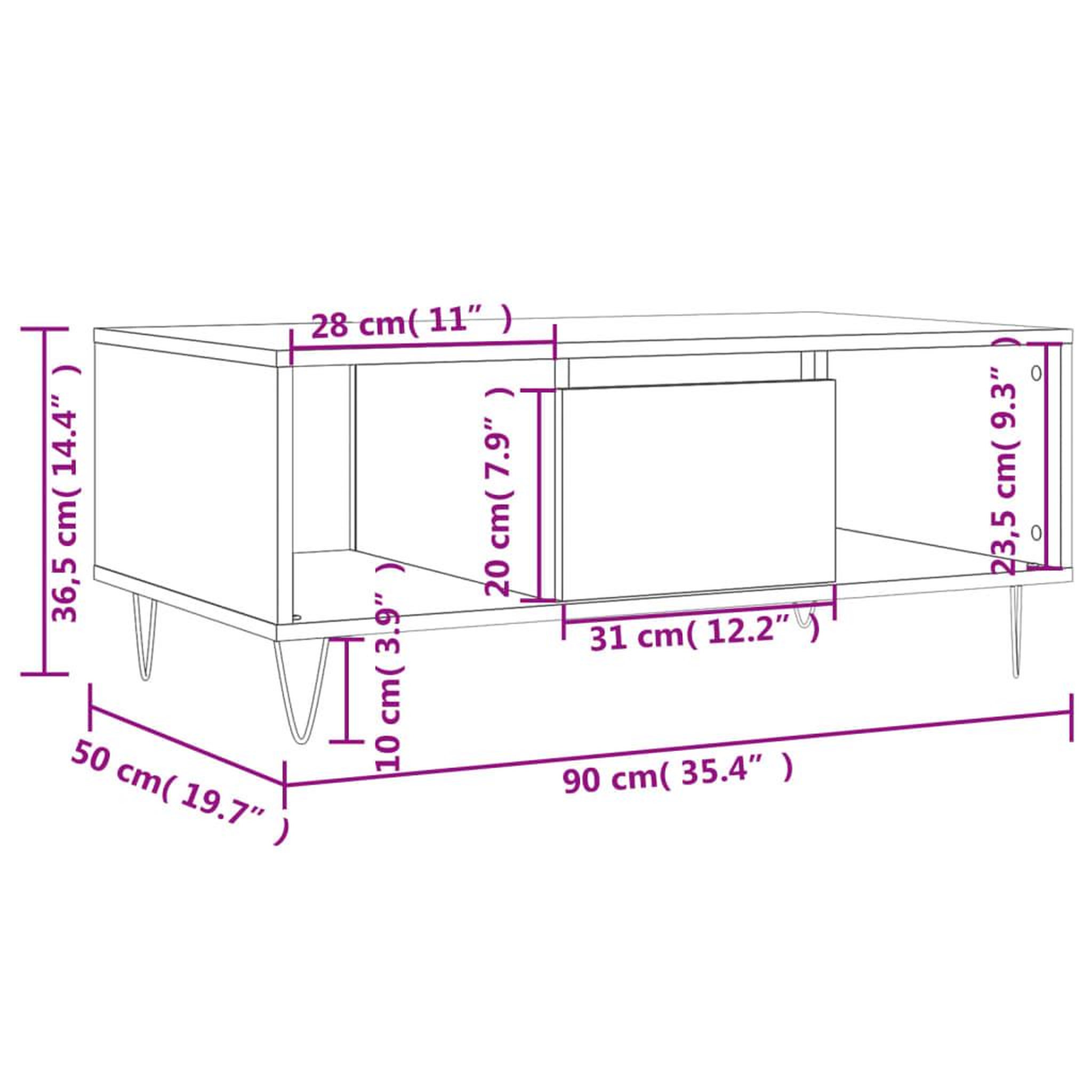 Voir la diapositive 6 : VIDAXL Table basse Blanc 90x50x36,5 cm Bois d'ingenierie