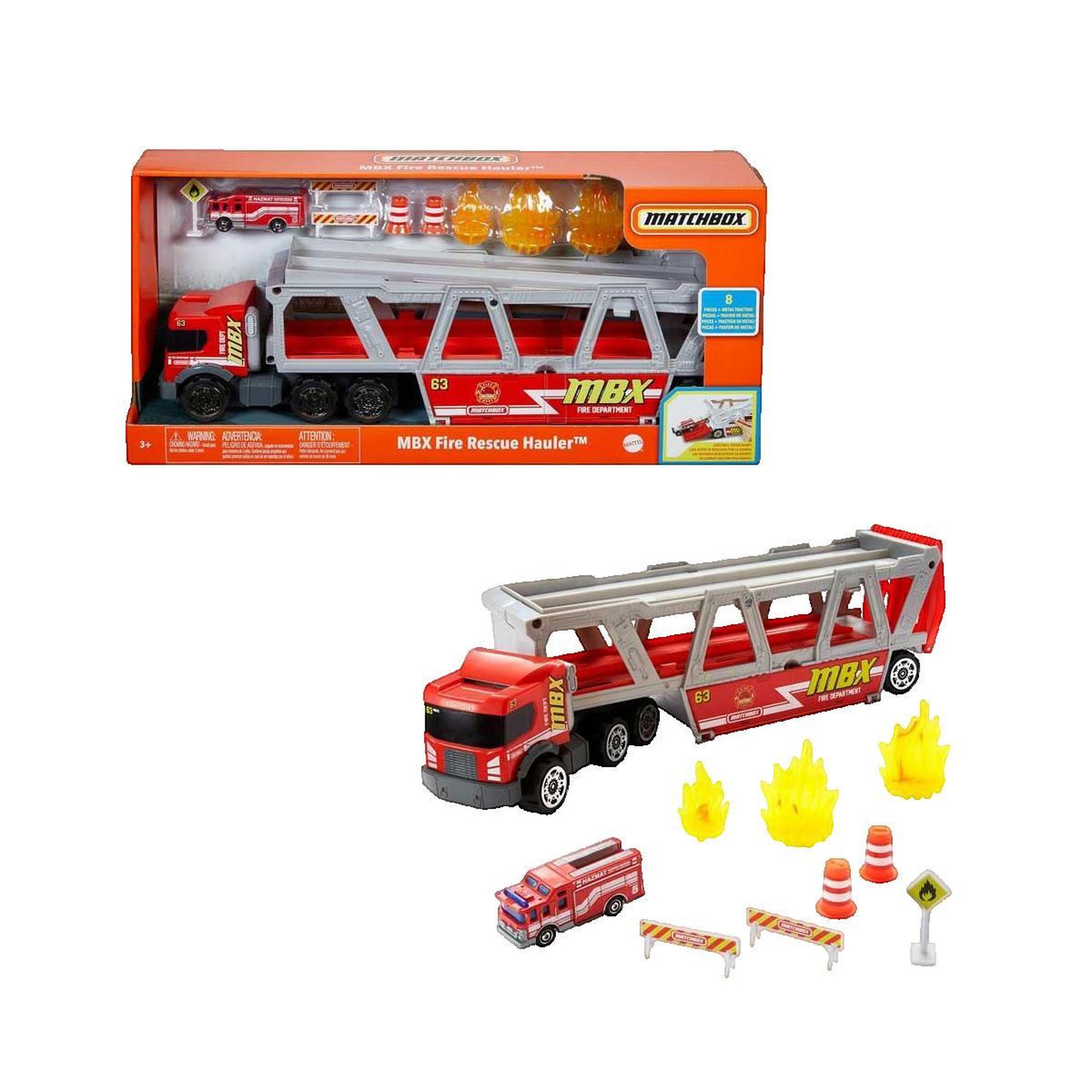 Voir la diapositive 3 : MATTEL Transporteur Mattel Matchbox coloré pompier