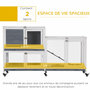 Voir la diapositive 4 : PAWHUT Clapier à lapin sur roulettes 2 niveaux - niche, rampe, plateaux, portes - métal bois blanc gris
