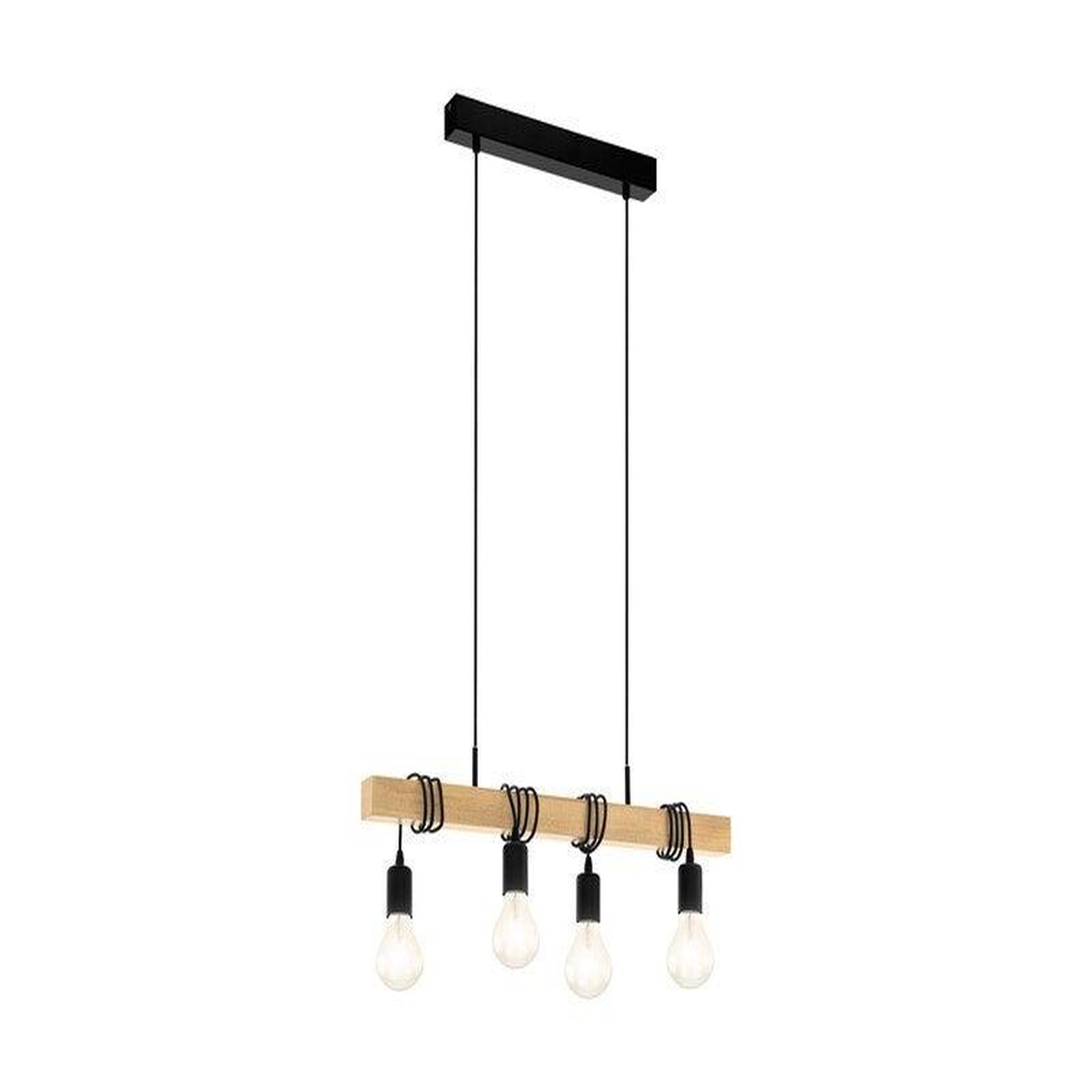 EGLO Suspension Townshend bois, 4xE27 metal noir, Eglo