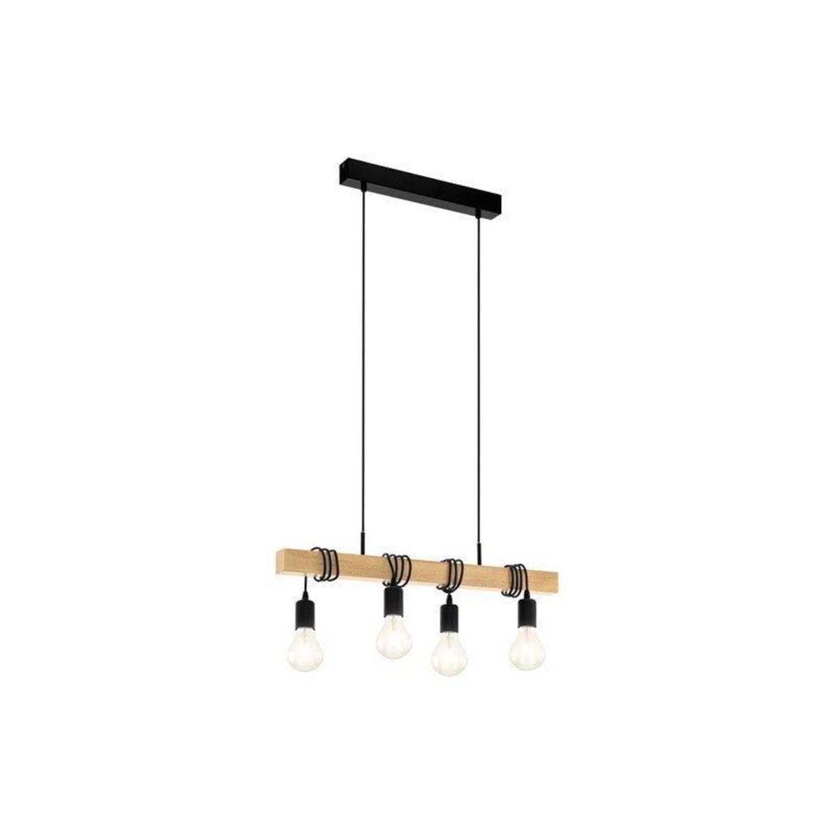 EGLO Suspension Townshend bois, 4xE27 metal noir, Eglo