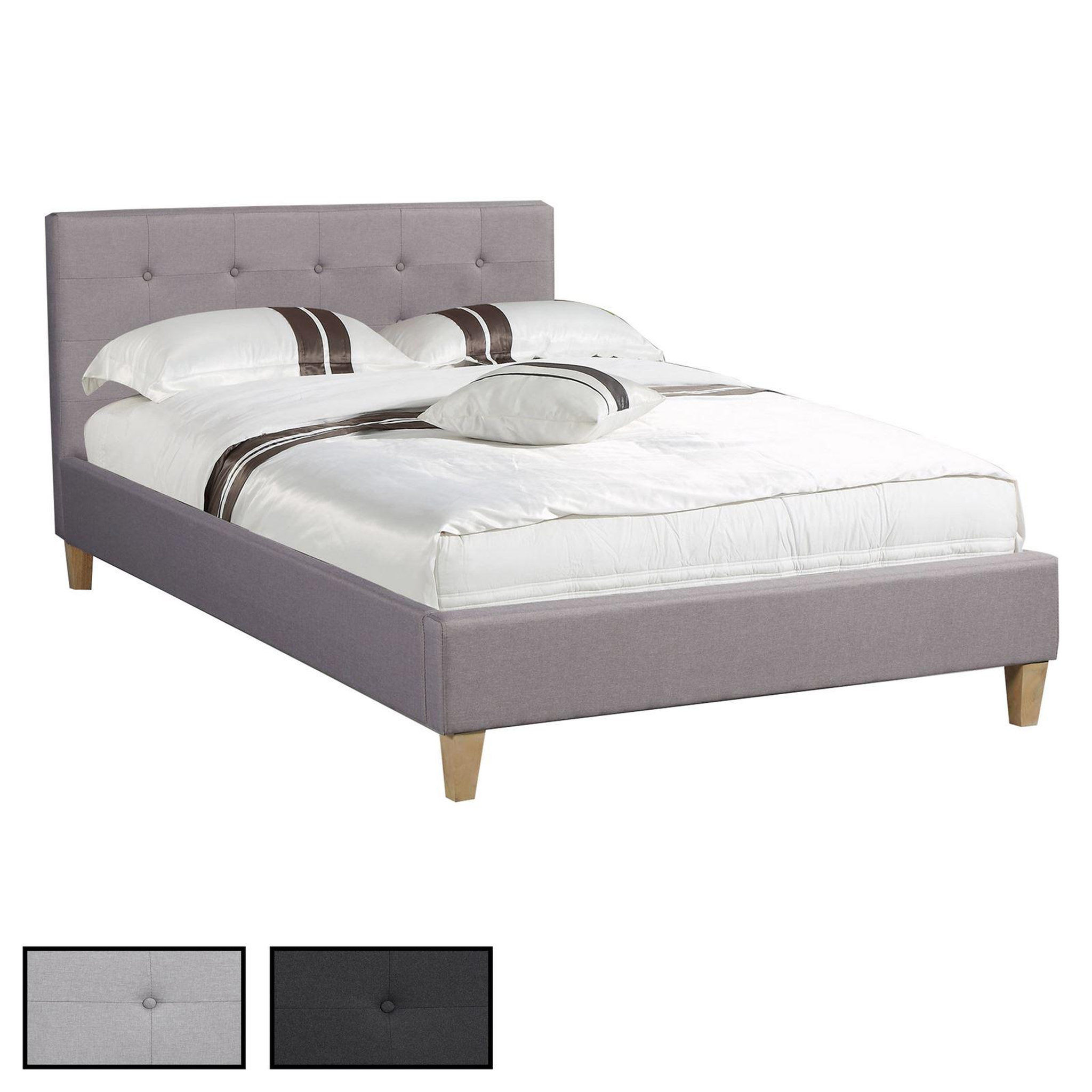 IDIMEX Lit simple lille, 120 x 190 cm, capitonné avec sommier, revêtement en tissu. Coloris disponibles : Gris
