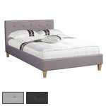 IDIMEX Lit simple LILLE, 120 x 190 cm, capitonné avec sommier, revêtement en tissu. Coloris disponibles : Gris