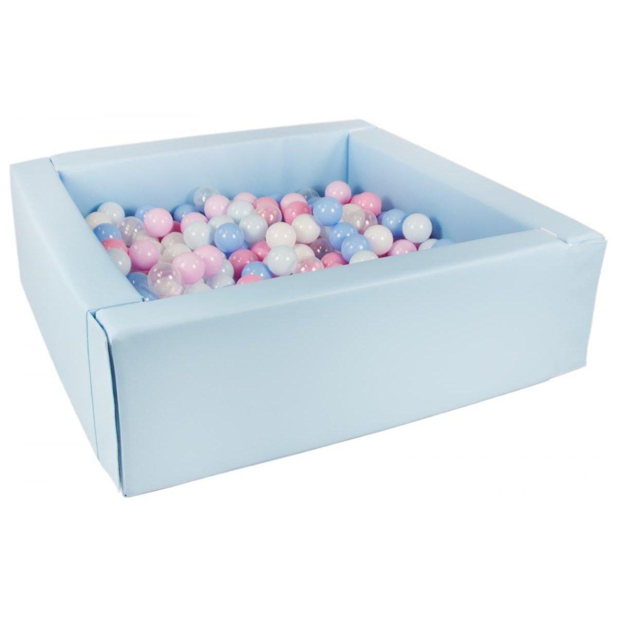 VELINDA Piscine à balles carrée avec 300 balles -bleu clair/blanc, transparent, bleu clair, rose, rose, bleu