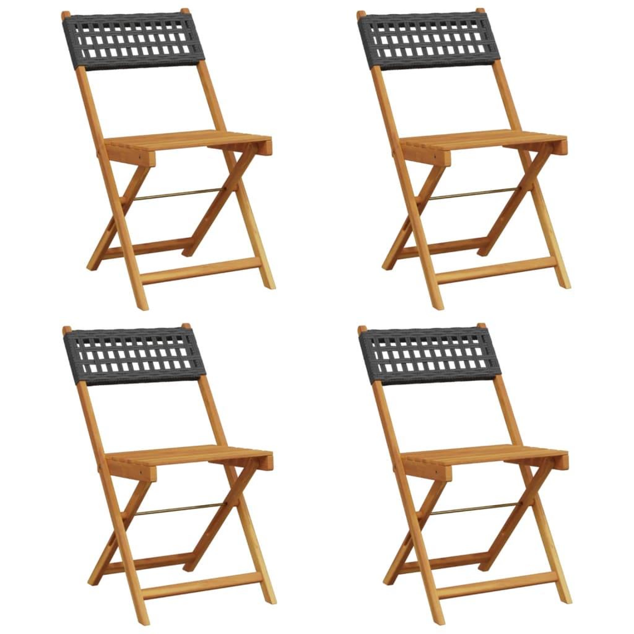 Voir la diapositive 2 : VIDAXL Chaises de jardin pliantes lot de 4 noir poly rotin bois massif