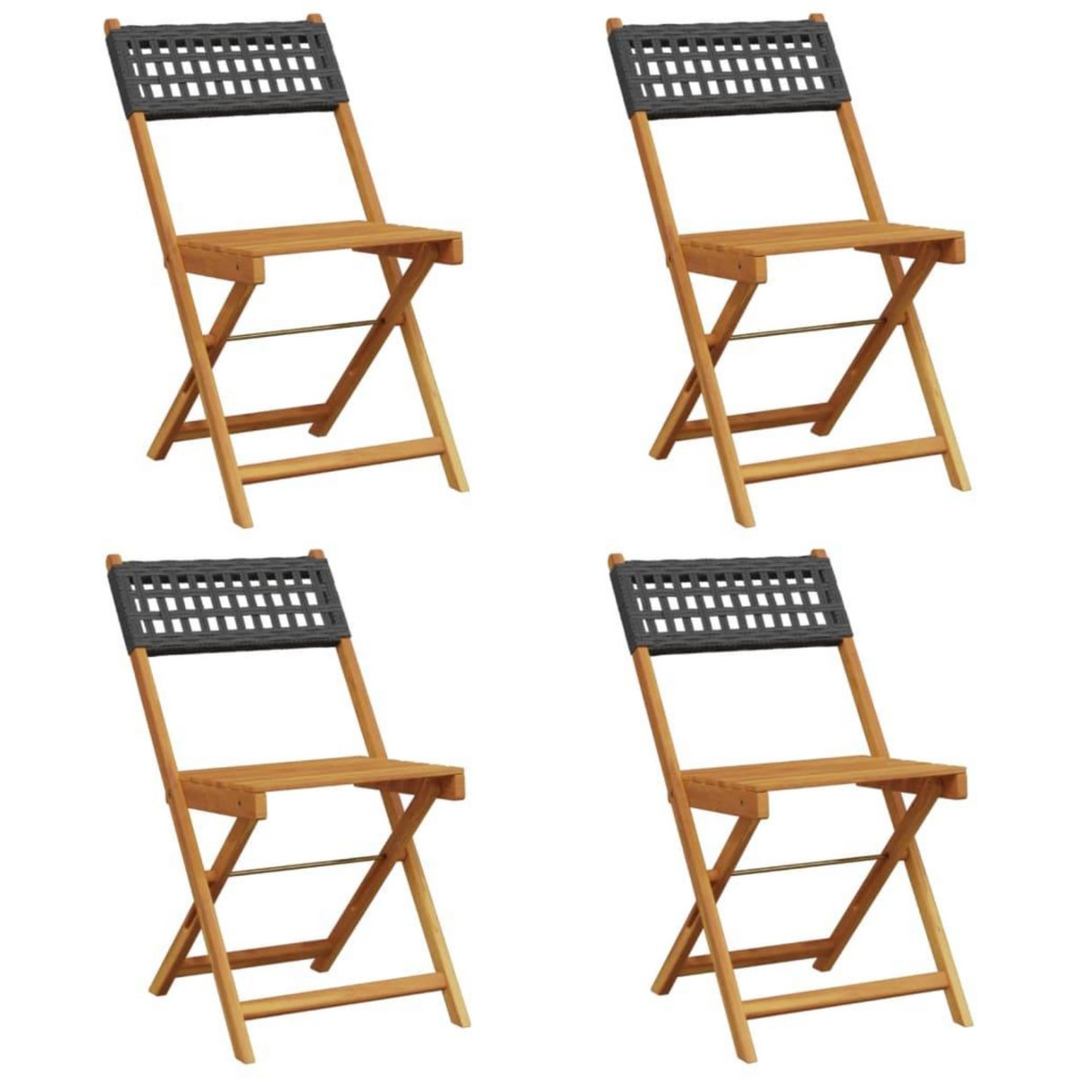 VIDAXL Chaises de jardin pliantes lot de 4 noir poly rotin bois massif