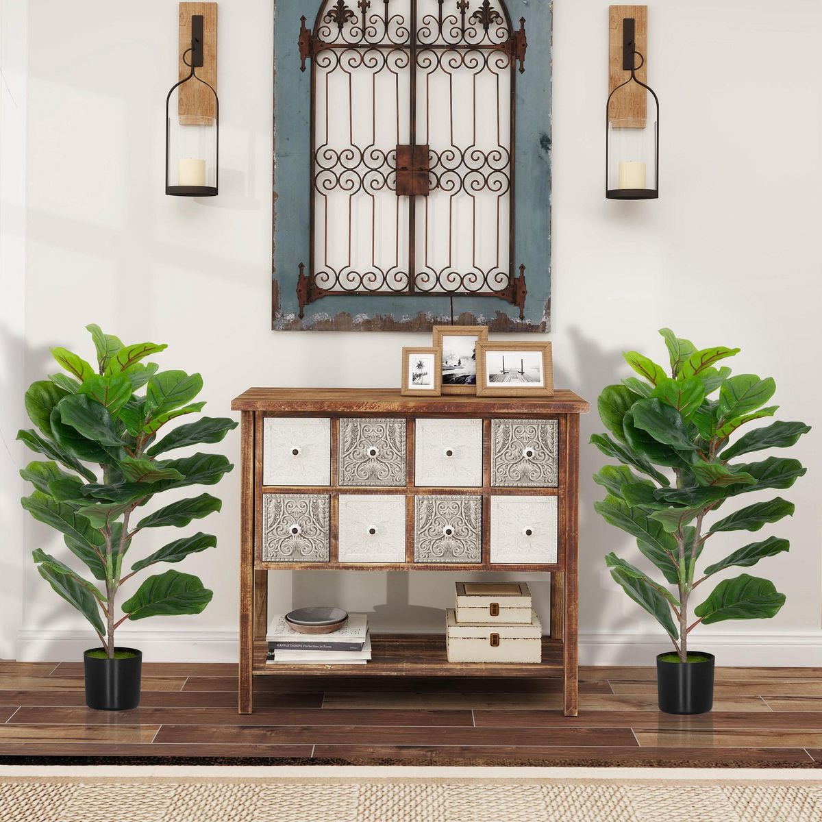 HOMCOM Lot de 2 plantes artificielles intérieures H.80cm figuier lyre 31 grandes feuilles pot inclus