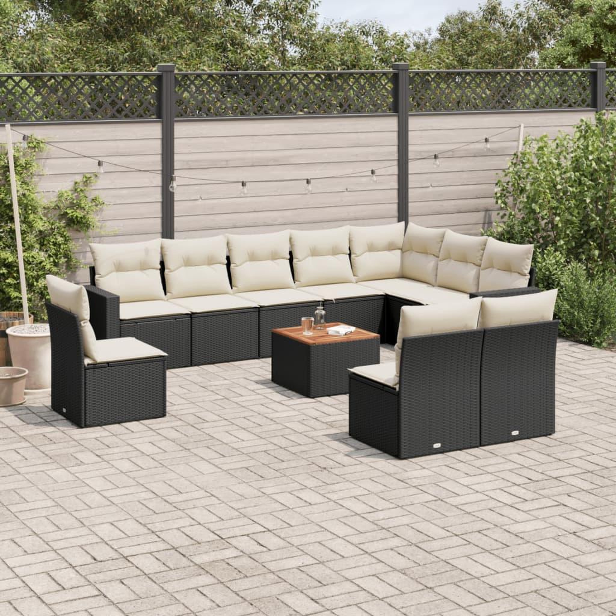 VIDAXL Salon de jardin 11 pcs avec coussins noir resine tressee