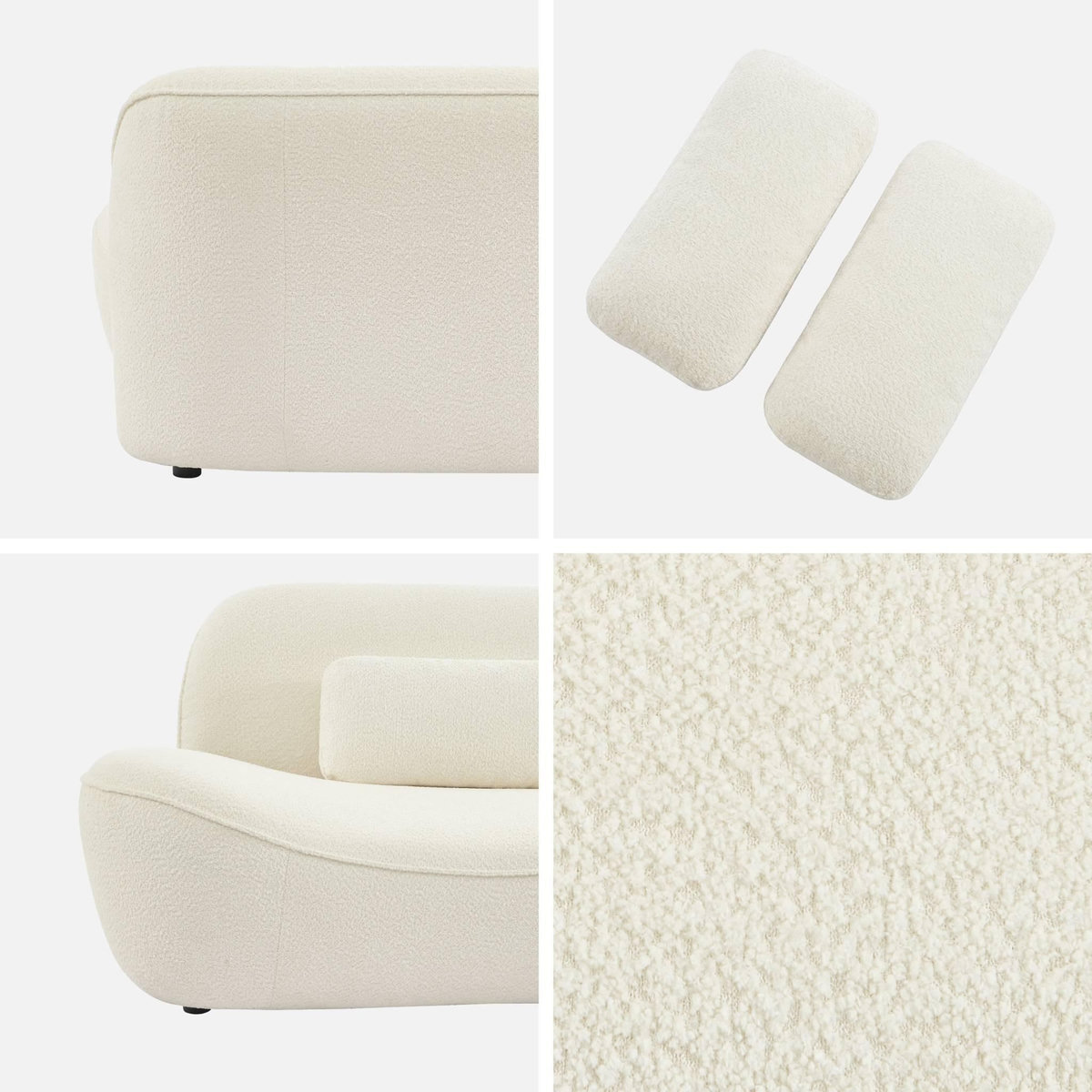 SWEEEK Canapé 3 places en bouclette blanche L 265 x P 114 x H 85cm - Nia