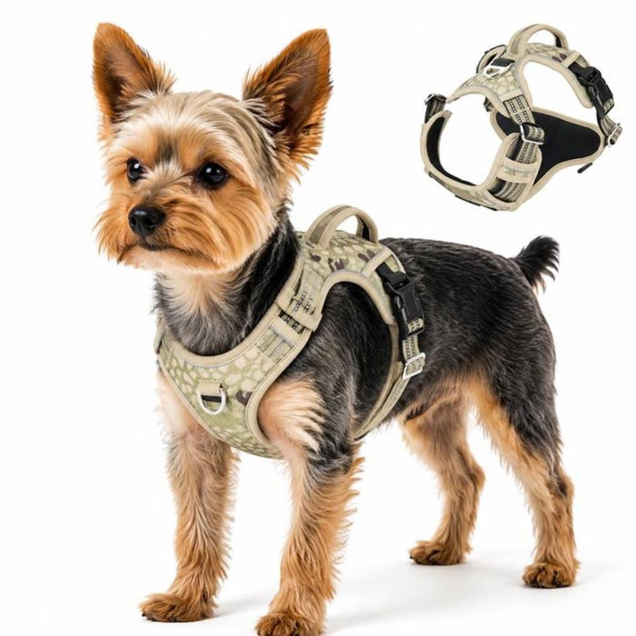 Harnais anti-traction réfléchissant pour chien, taille S marron, réglable cou et poitrine, avec poignée de maintien, anneaux avant et arrière, polyester