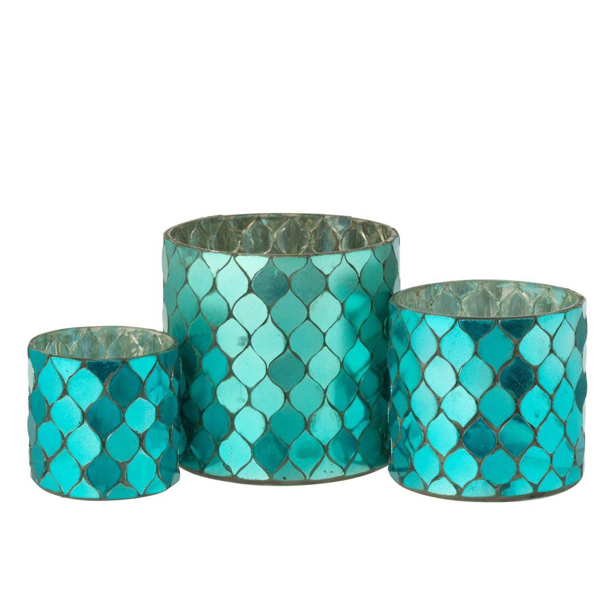 Voir la diapositive 3 : J-LINE Photophore Mosaïque en Verre  Pop  12cm Bleu Azur