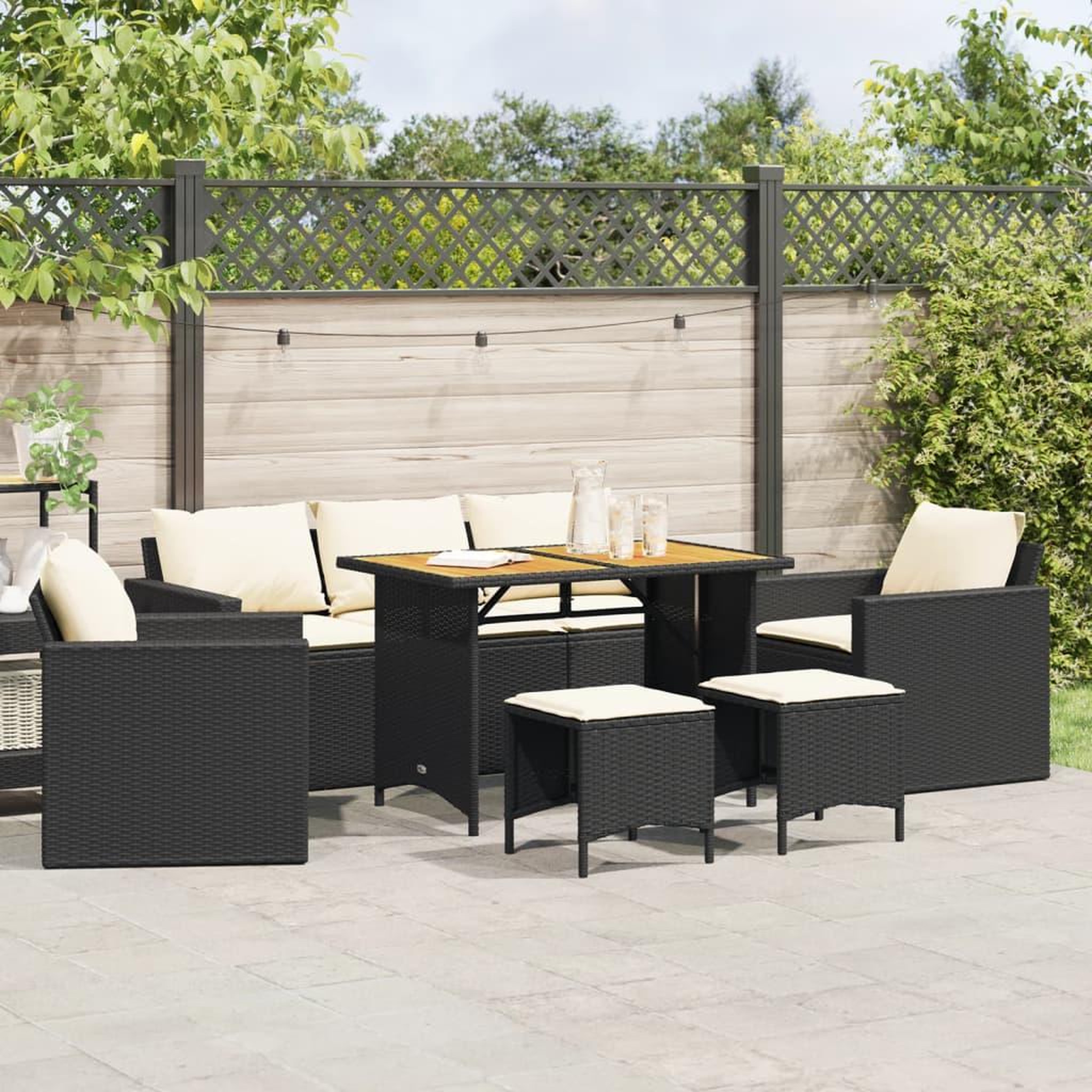 VIDAXL Salon de jardin 6 pcs avec coussins noir resine tressee
