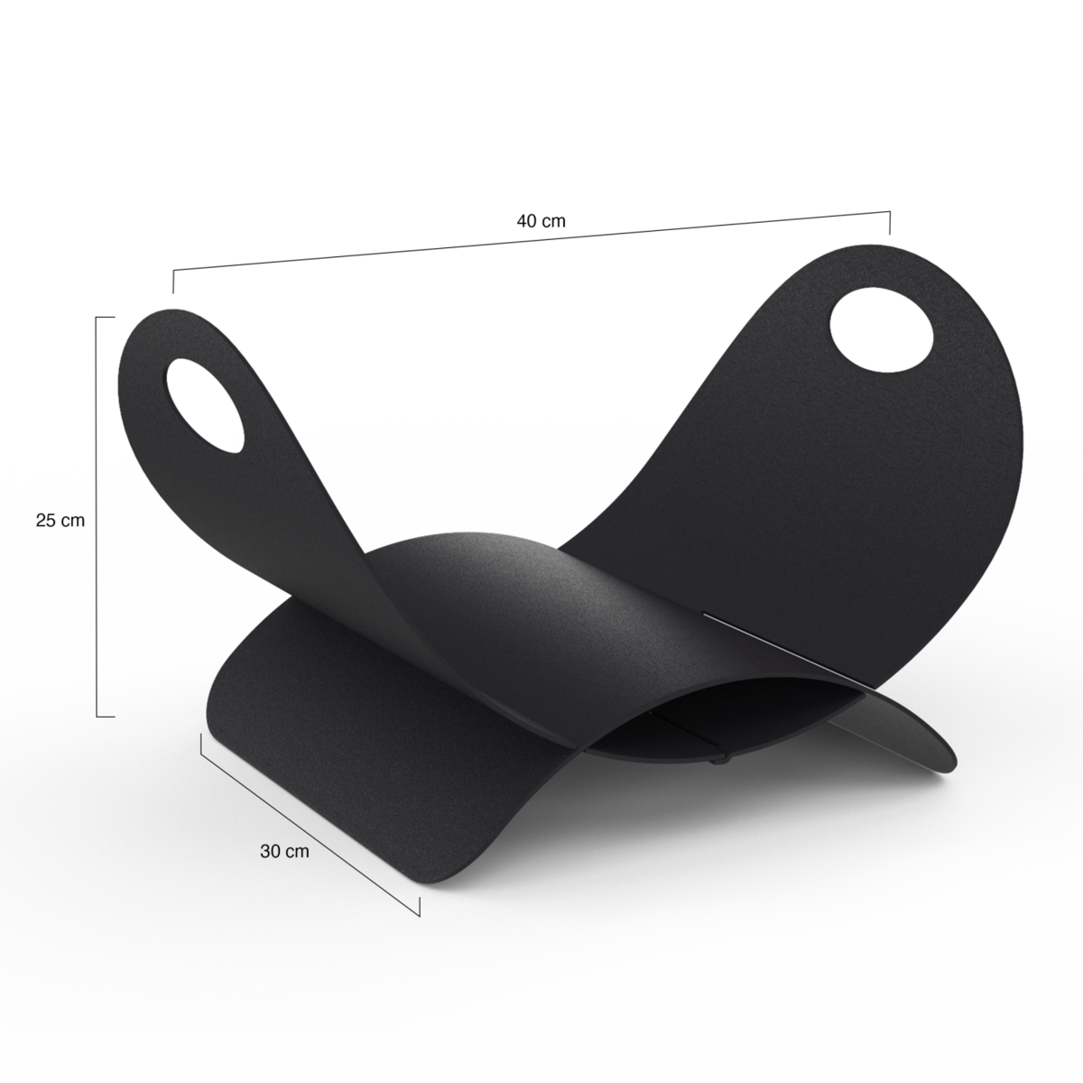 ID MARKET Panier range bûches demi lune 40 x 30 x 25 cm en acier noir